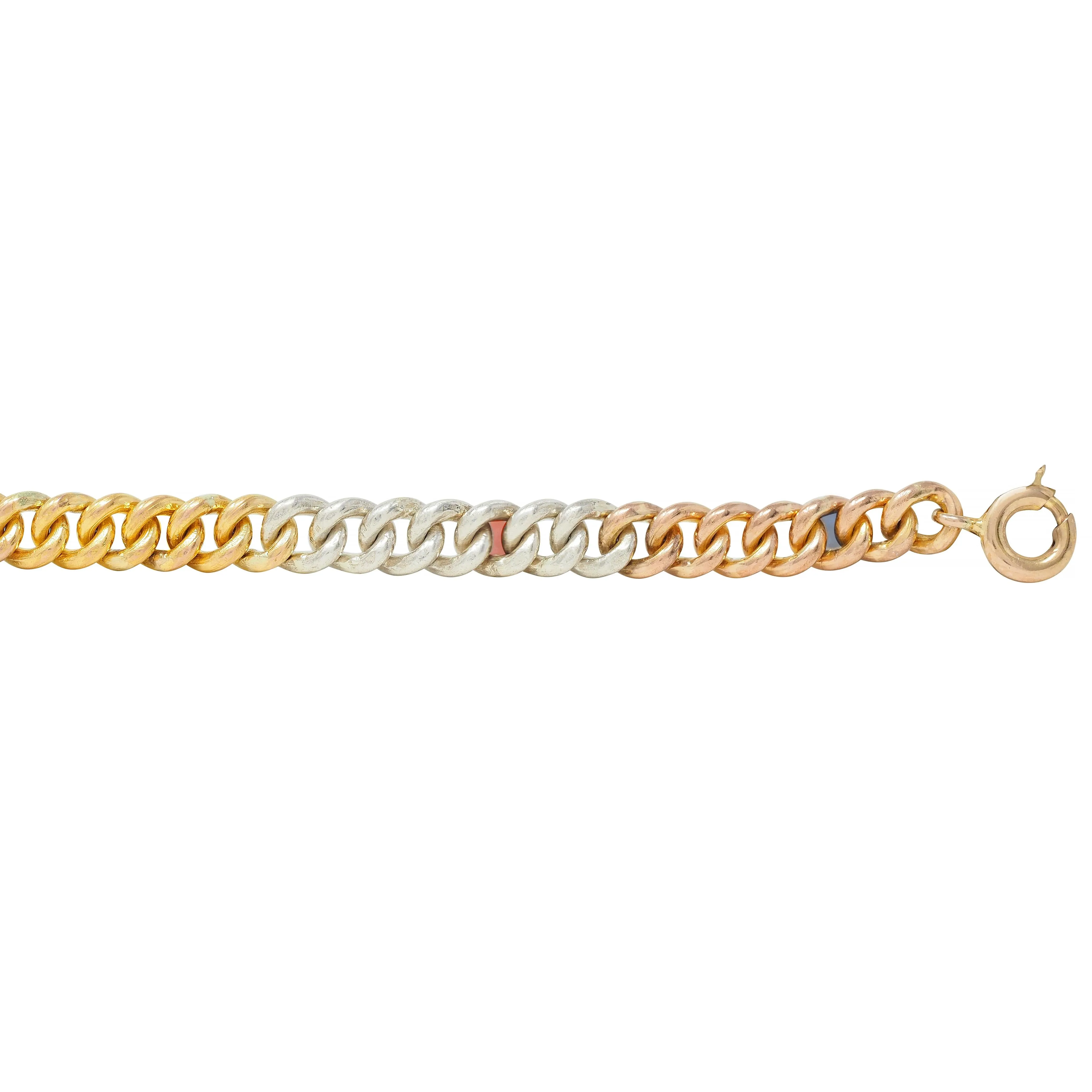 Victorian Multi-Gem Silver 14 Karat Two-Tone Gold Navantra Antique Curb Link Bracelet