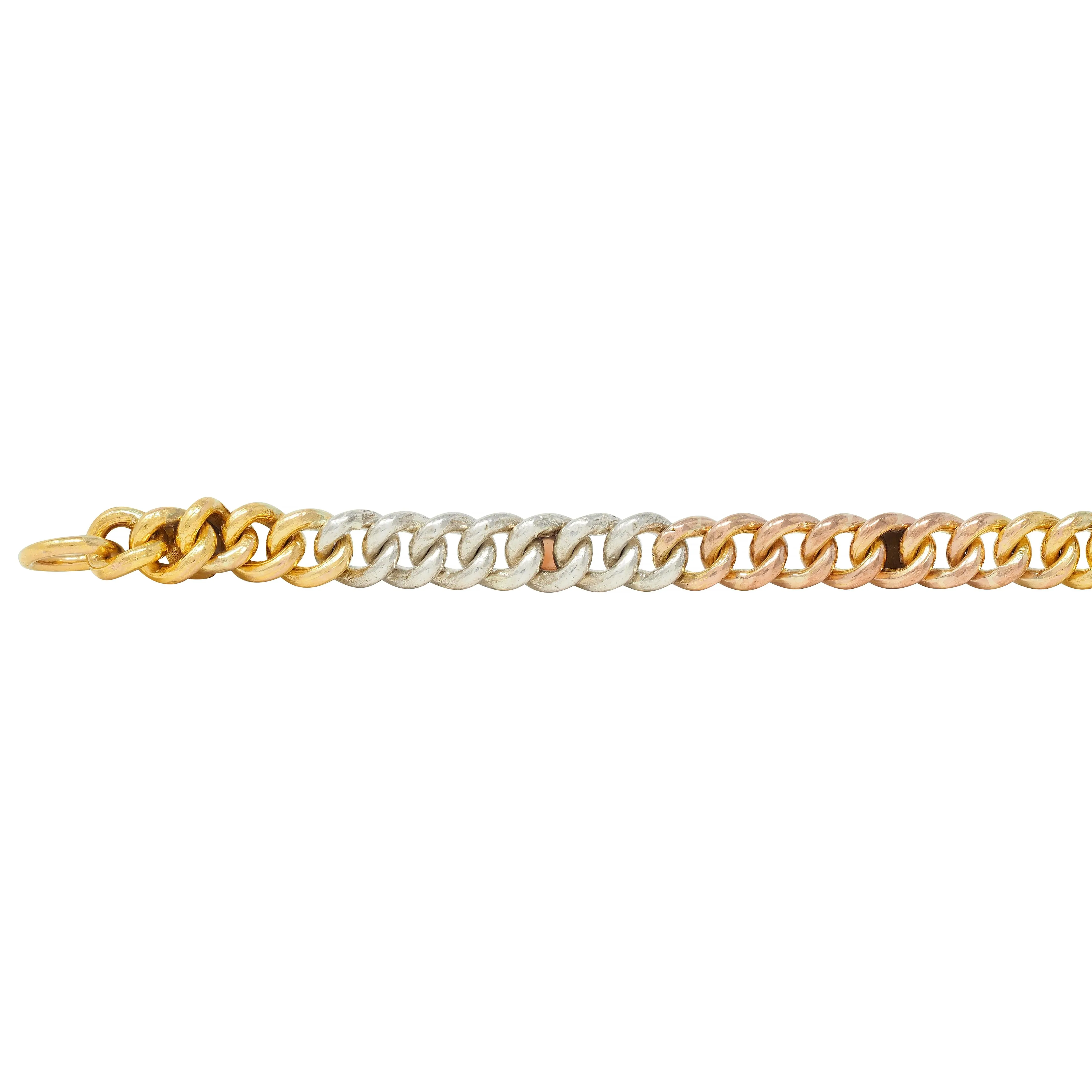 Victorian Multi-Gem Silver 14 Karat Two-Tone Gold Navantra Antique Curb Link Bracelet