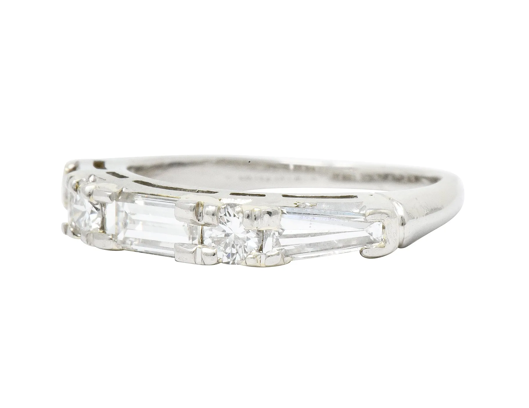 Vintage 0.80 CTW Baguette Diamond Platinum Anniversary Stacking Band Ring