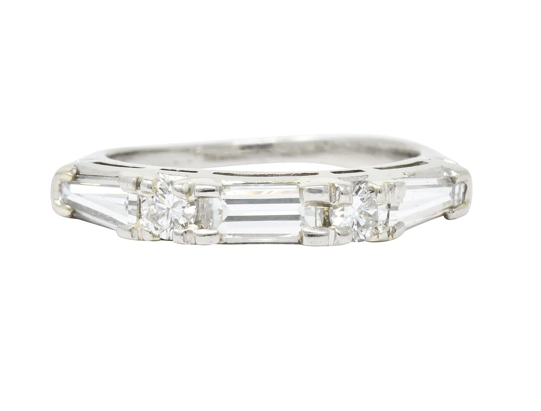 Vintage 0.80 CTW Baguette Diamond Platinum Anniversary Stacking Band Ring