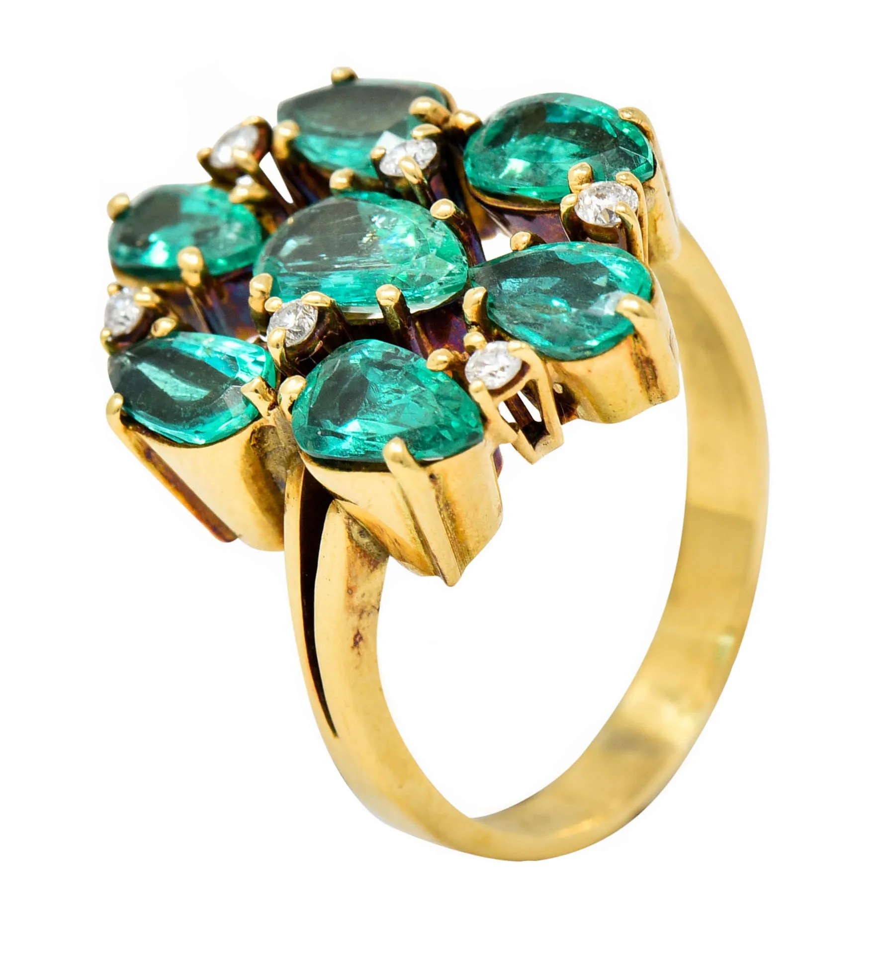 Vintage 2.00 CTW Emerald Diamond 18 Karat Gold Cluster Ring