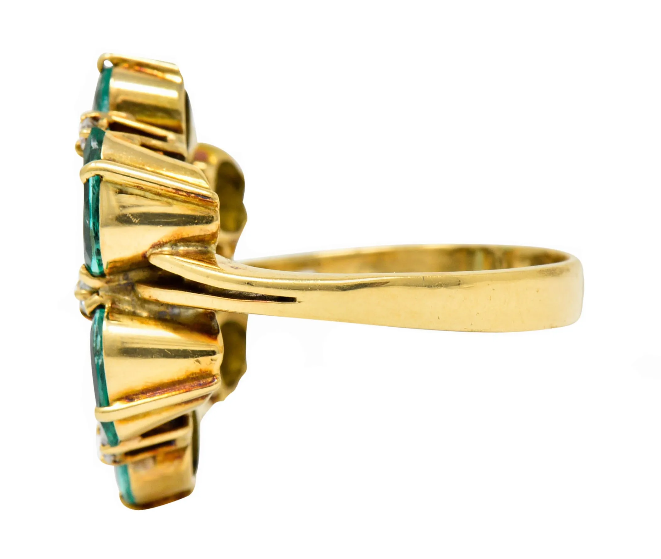Vintage 2.00 CTW Emerald Diamond 18 Karat Gold Cluster Ring