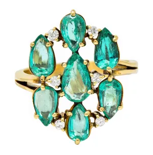 Vintage 2.00 CTW Emerald Diamond 18 Karat Gold Cluster Ring