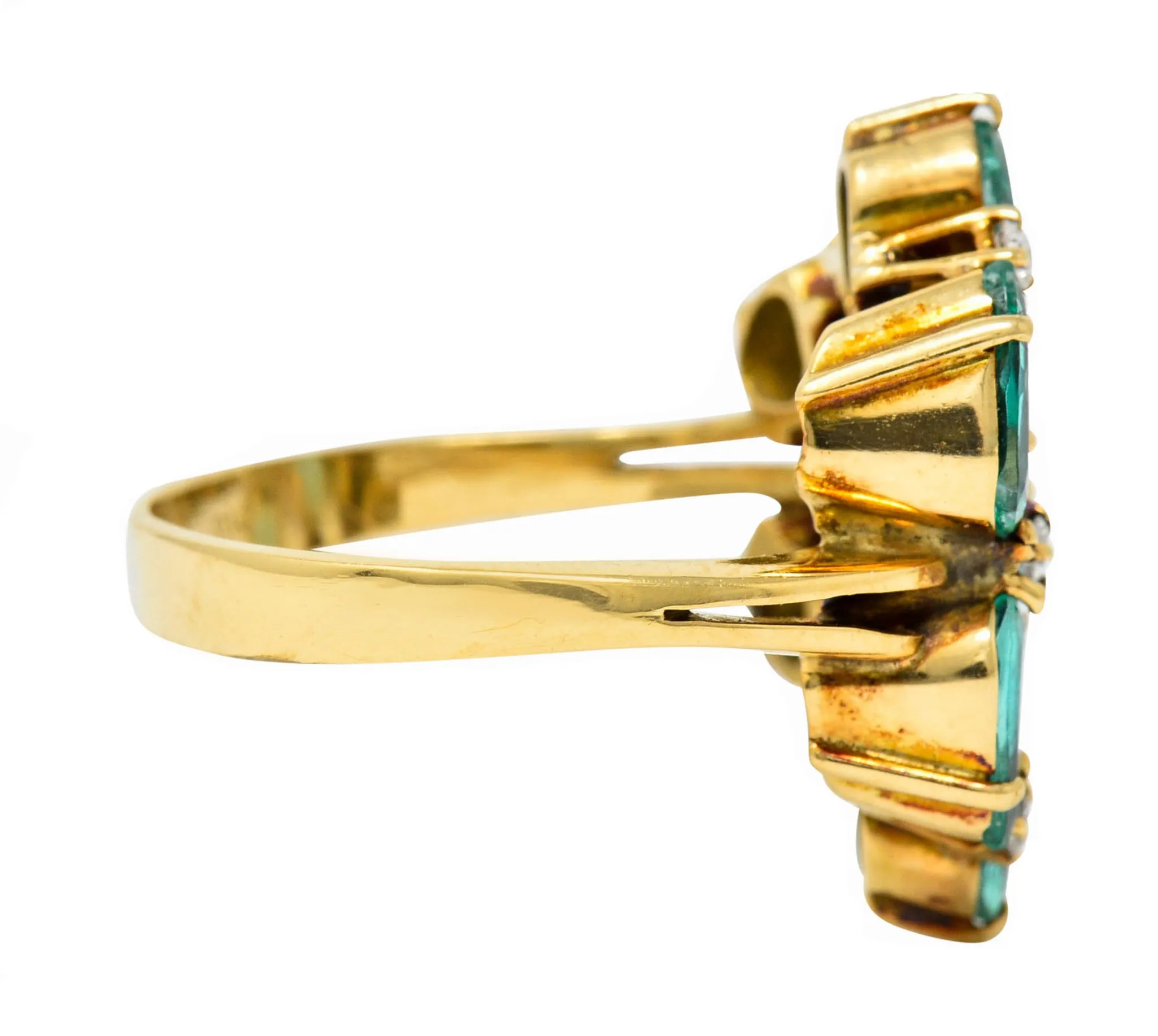 Vintage 2.00 CTW Emerald Diamond 18 Karat Gold Cluster Ring