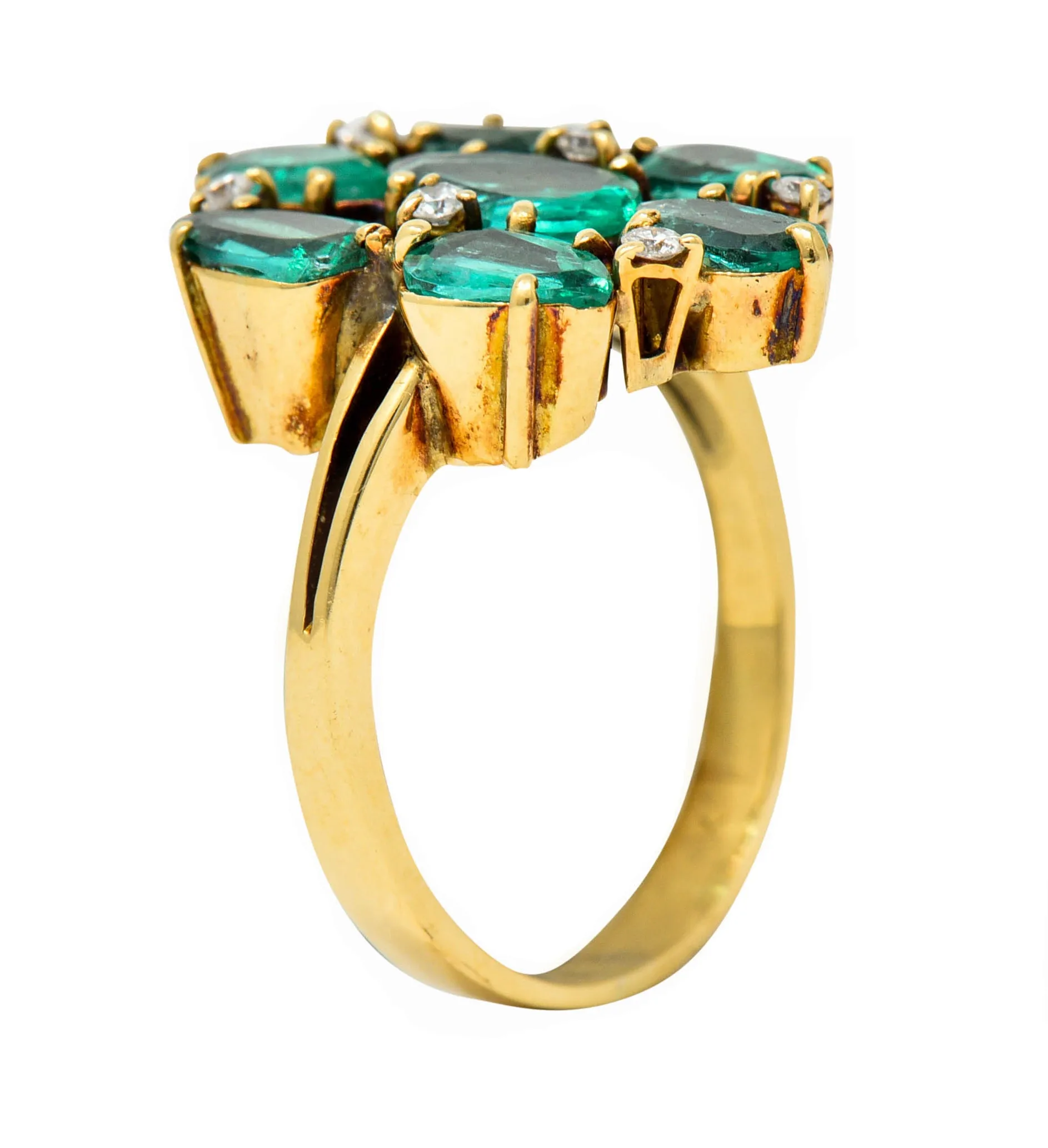 Vintage 2.00 CTW Emerald Diamond 18 Karat Gold Cluster Ring