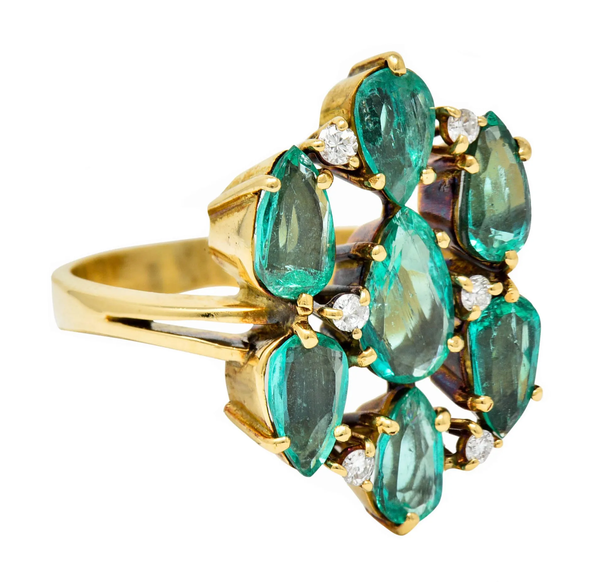 Vintage 2.00 CTW Emerald Diamond 18 Karat Gold Cluster Ring