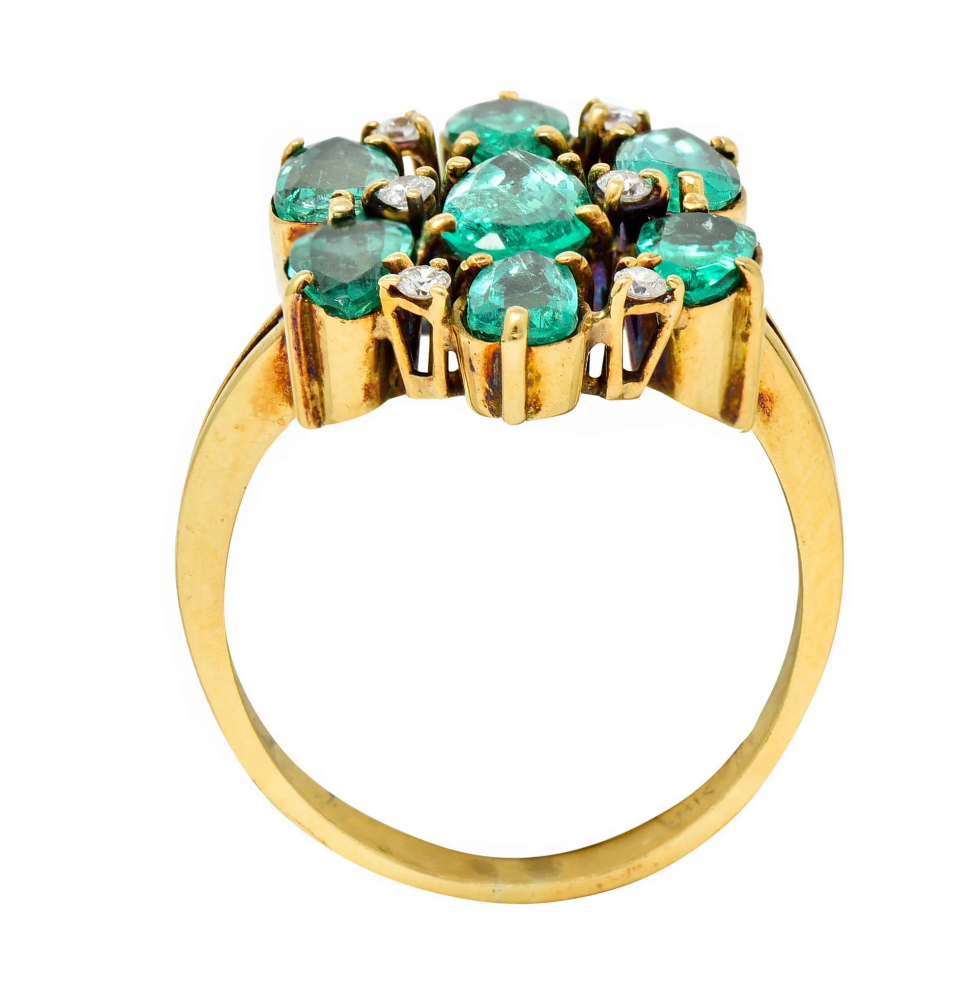 Vintage 2.00 CTW Emerald Diamond 18 Karat Gold Cluster Ring