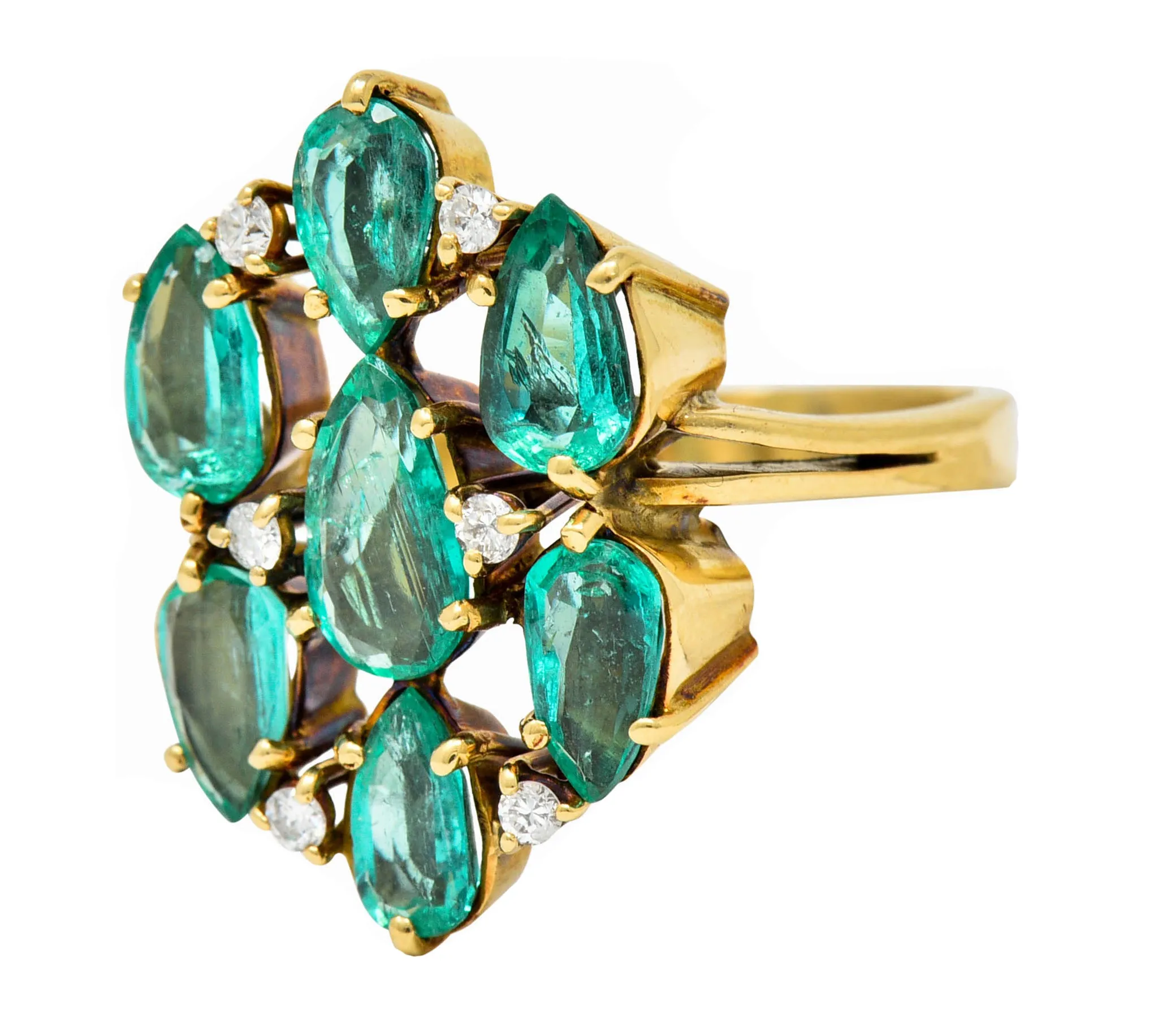 Vintage 2.00 CTW Emerald Diamond 18 Karat Gold Cluster Ring