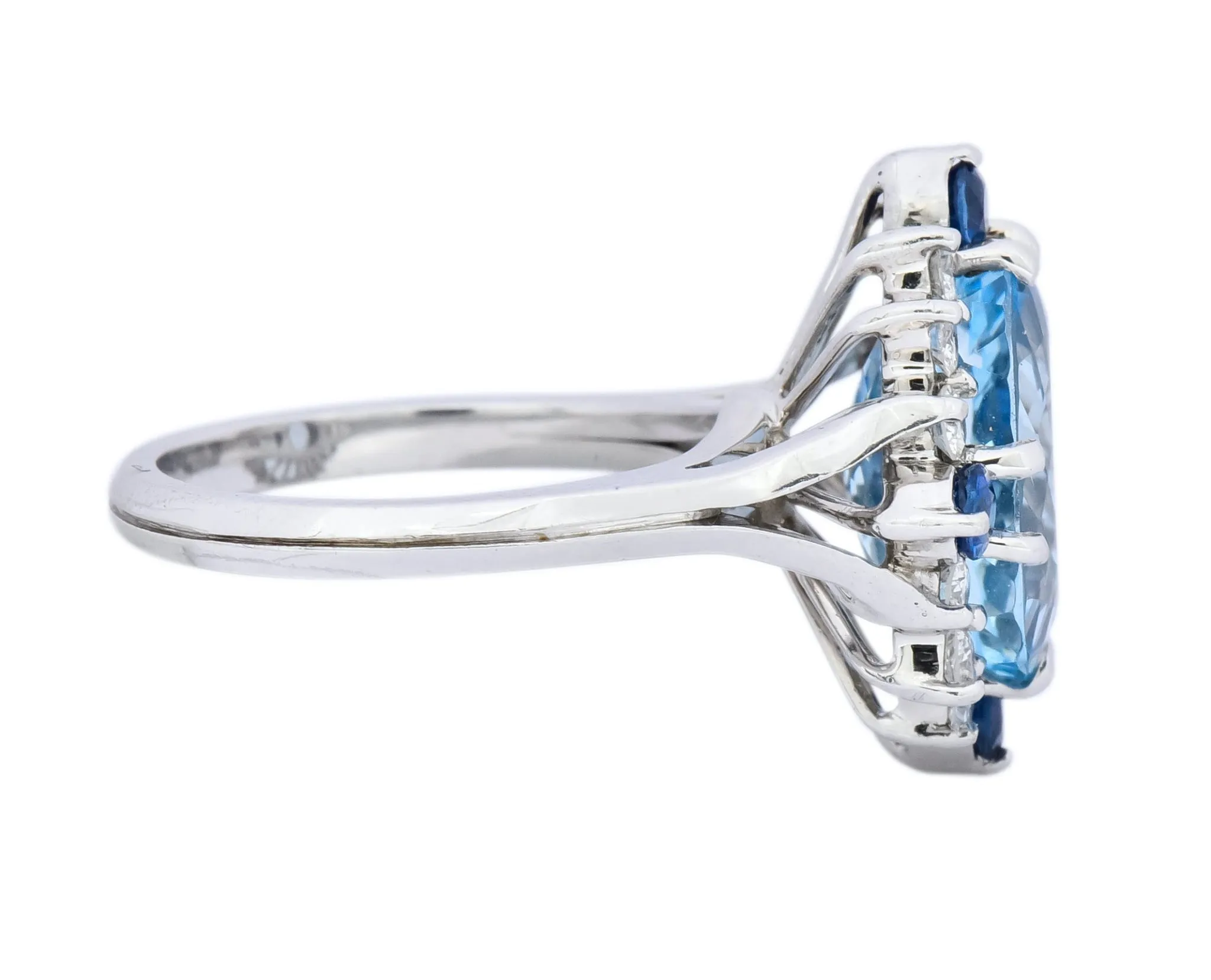 Vintage 4.14 CTW Aquamarine Diamond Sapphire 18 Karat White Gold Cluster Ring