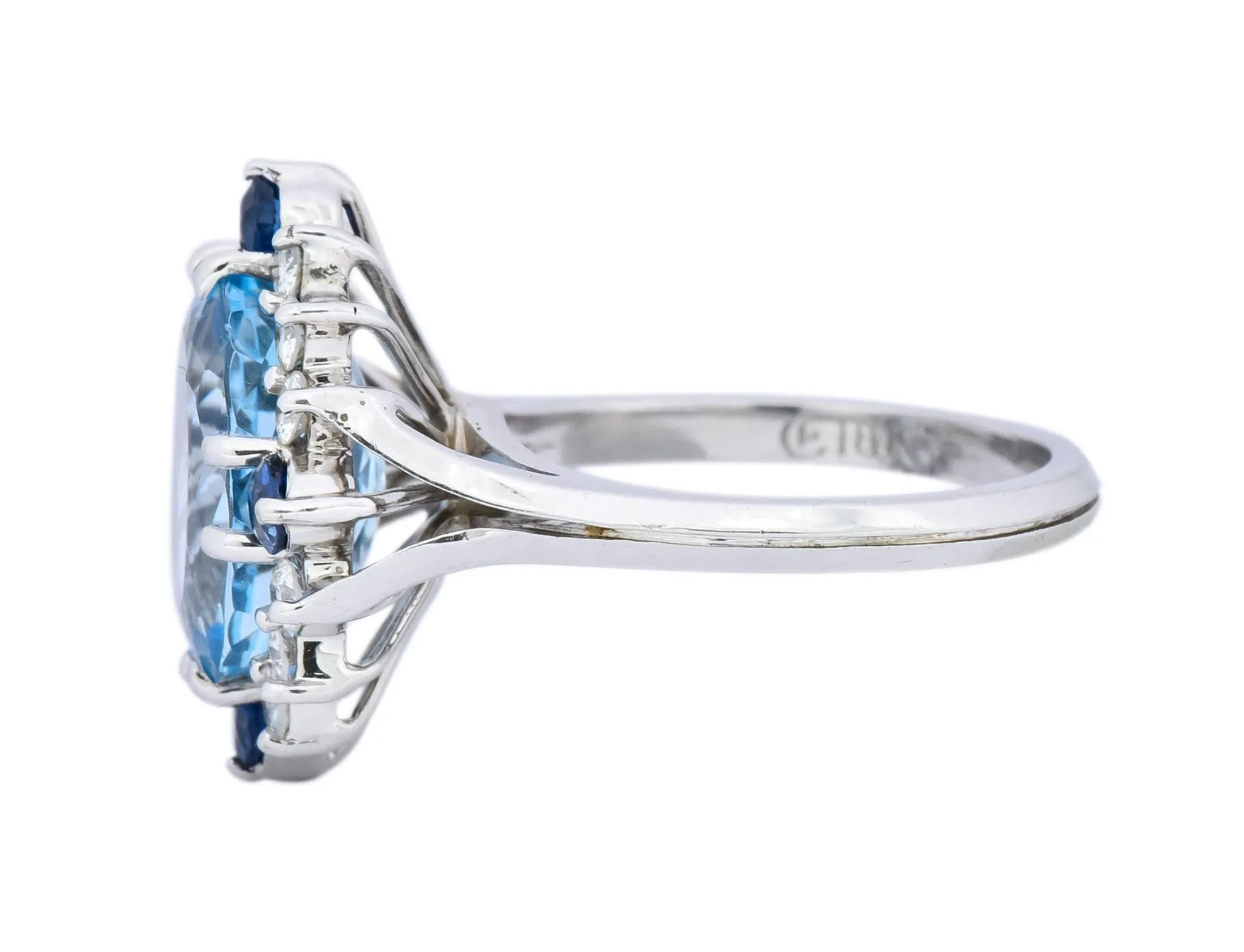Vintage 4.14 CTW Aquamarine Diamond Sapphire 18 Karat White Gold Cluster Ring