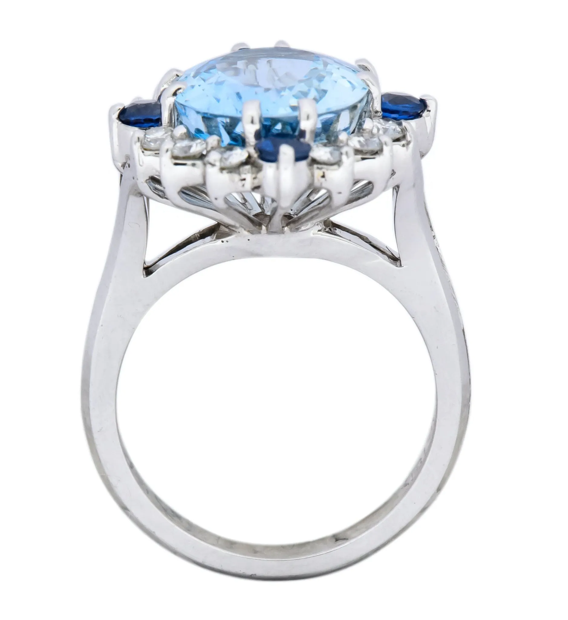 Vintage 4.14 CTW Aquamarine Diamond Sapphire 18 Karat White Gold Cluster Ring