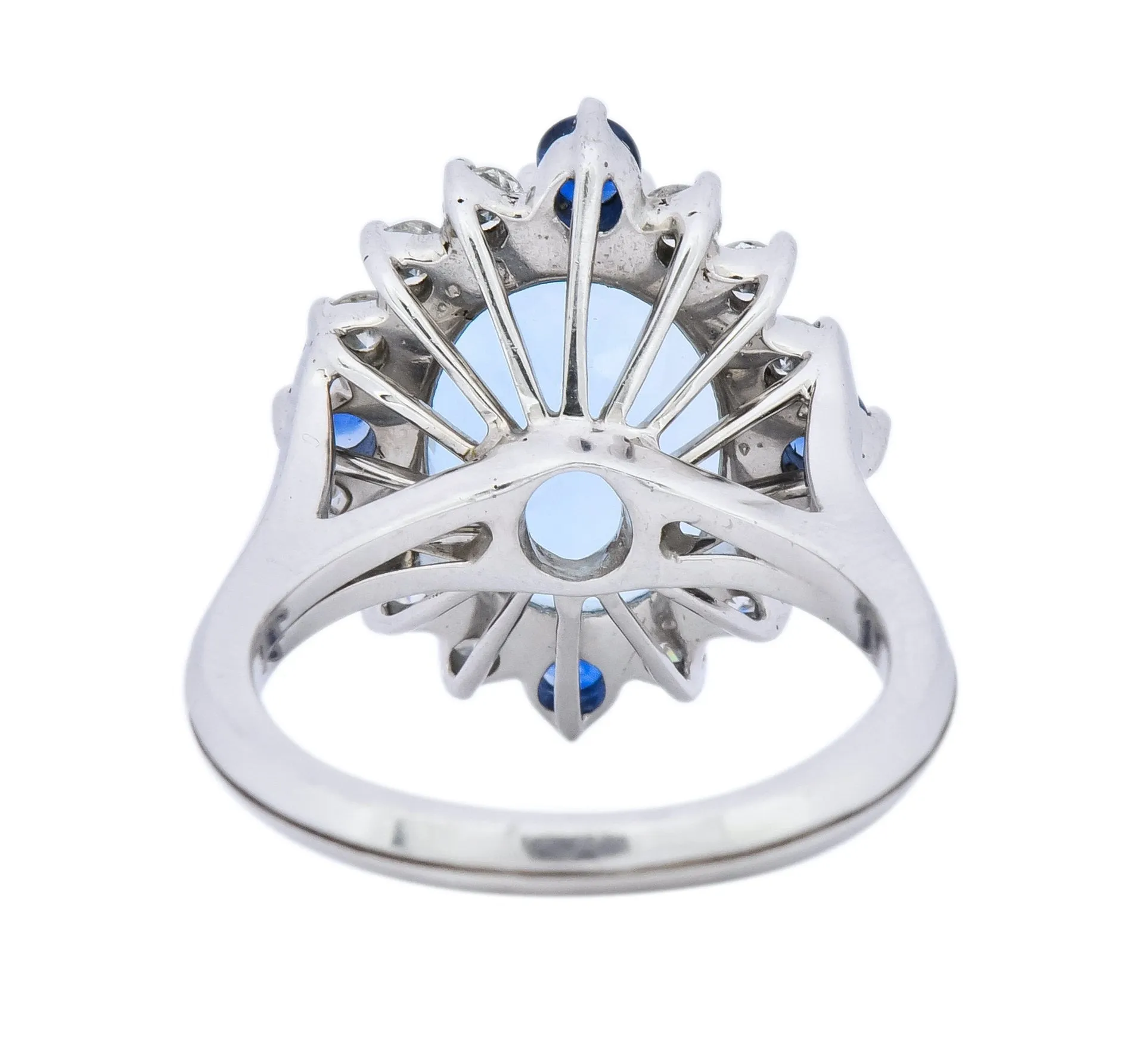 Vintage 4.14 CTW Aquamarine Diamond Sapphire 18 Karat White Gold Cluster Ring