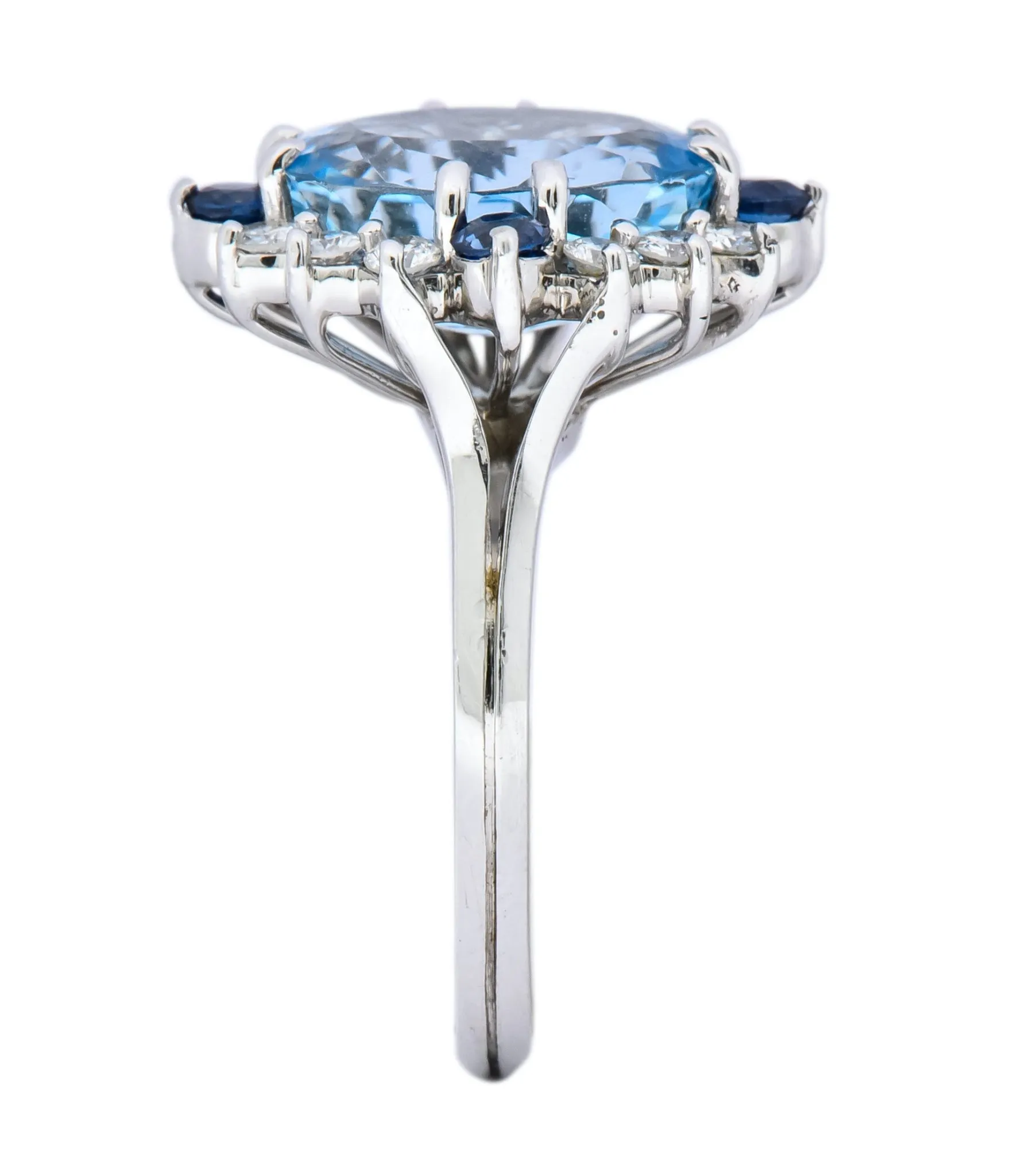 Vintage 4.14 CTW Aquamarine Diamond Sapphire 18 Karat White Gold Cluster Ring