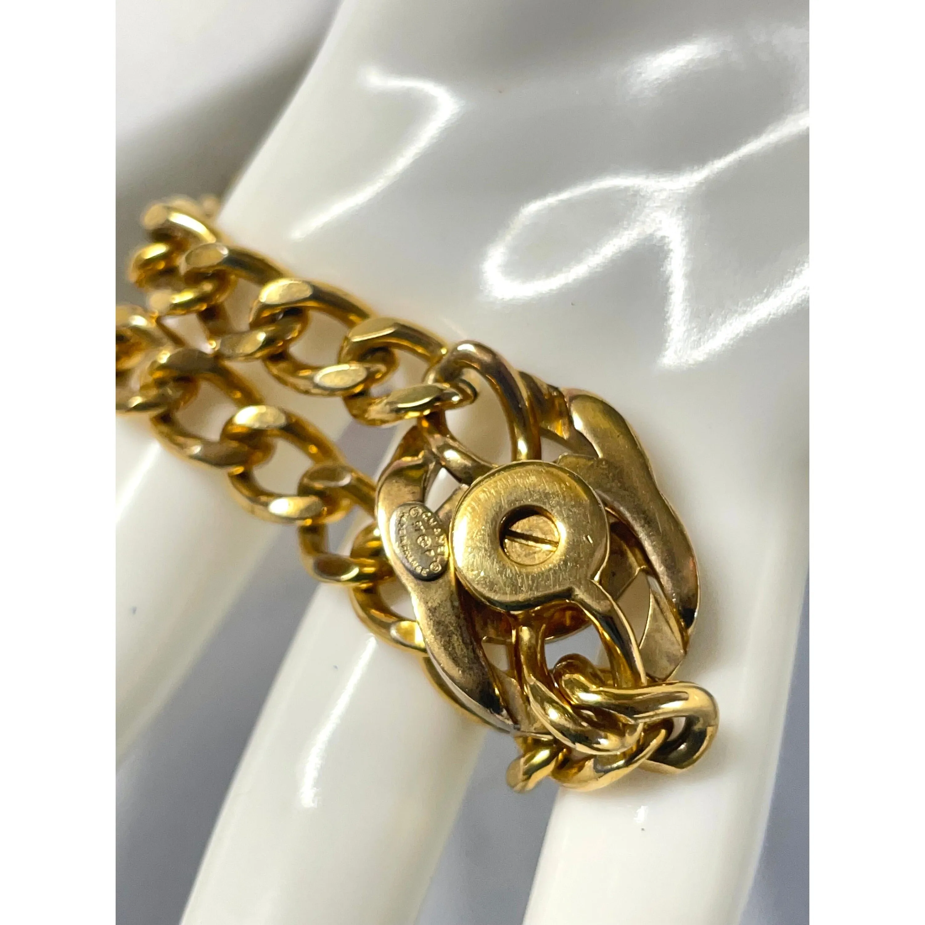 Vintage Chanel chain bracelet with turn lock CC and crystals. Must have gorgeous 90s jewelry. 060416ac1