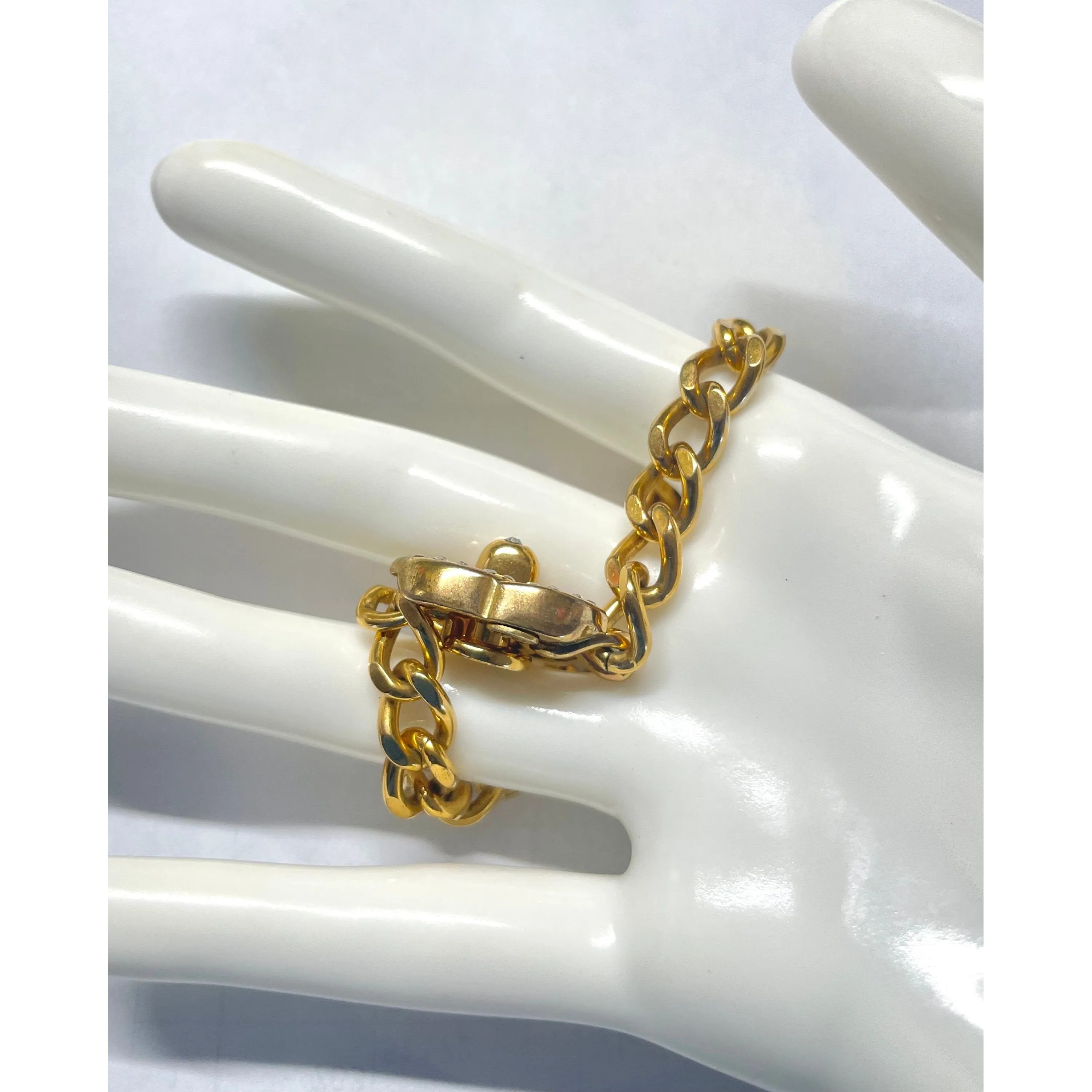 Vintage Chanel chain bracelet with turn lock CC and crystals. Must have gorgeous 90s jewelry. 060416ac1