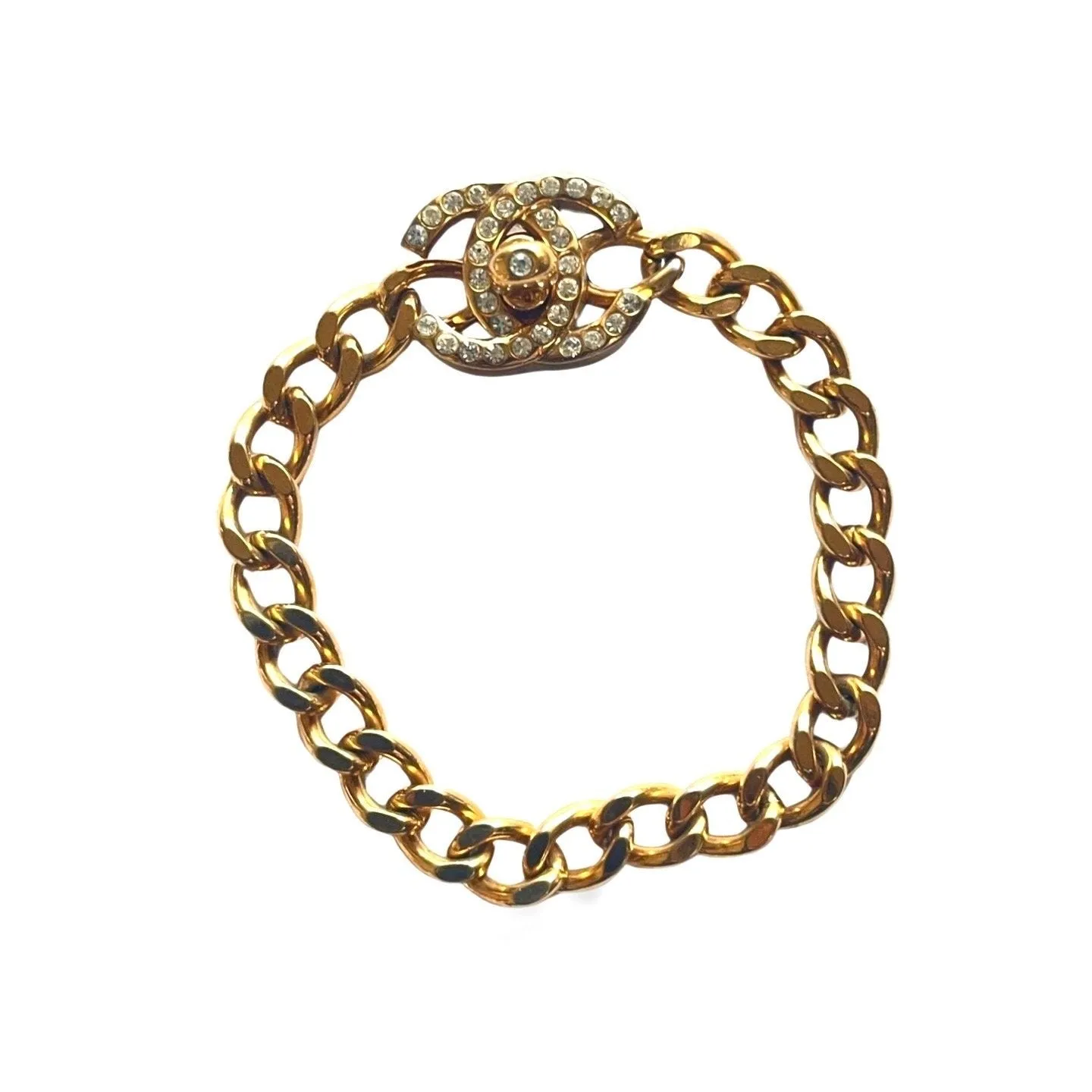 Vintage Chanel chain bracelet with turn lock CC and crystals. Must have gorgeous 90s jewelry. 060416ac1
