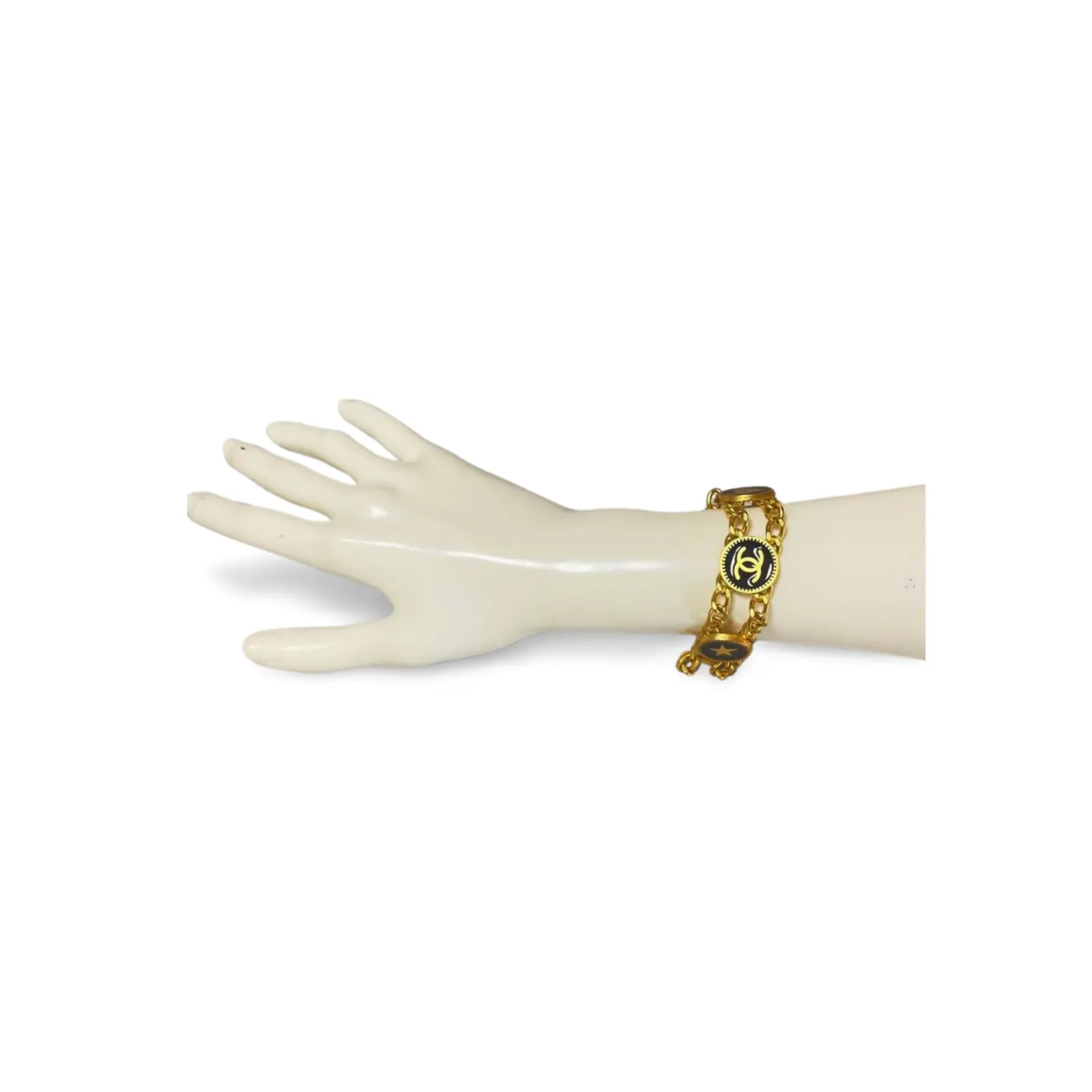 Vintage CHANEL golden chain and coin motif bangle, bracelet. Star, CC marks, and heart. Must have jewelry piece. 060723ac1