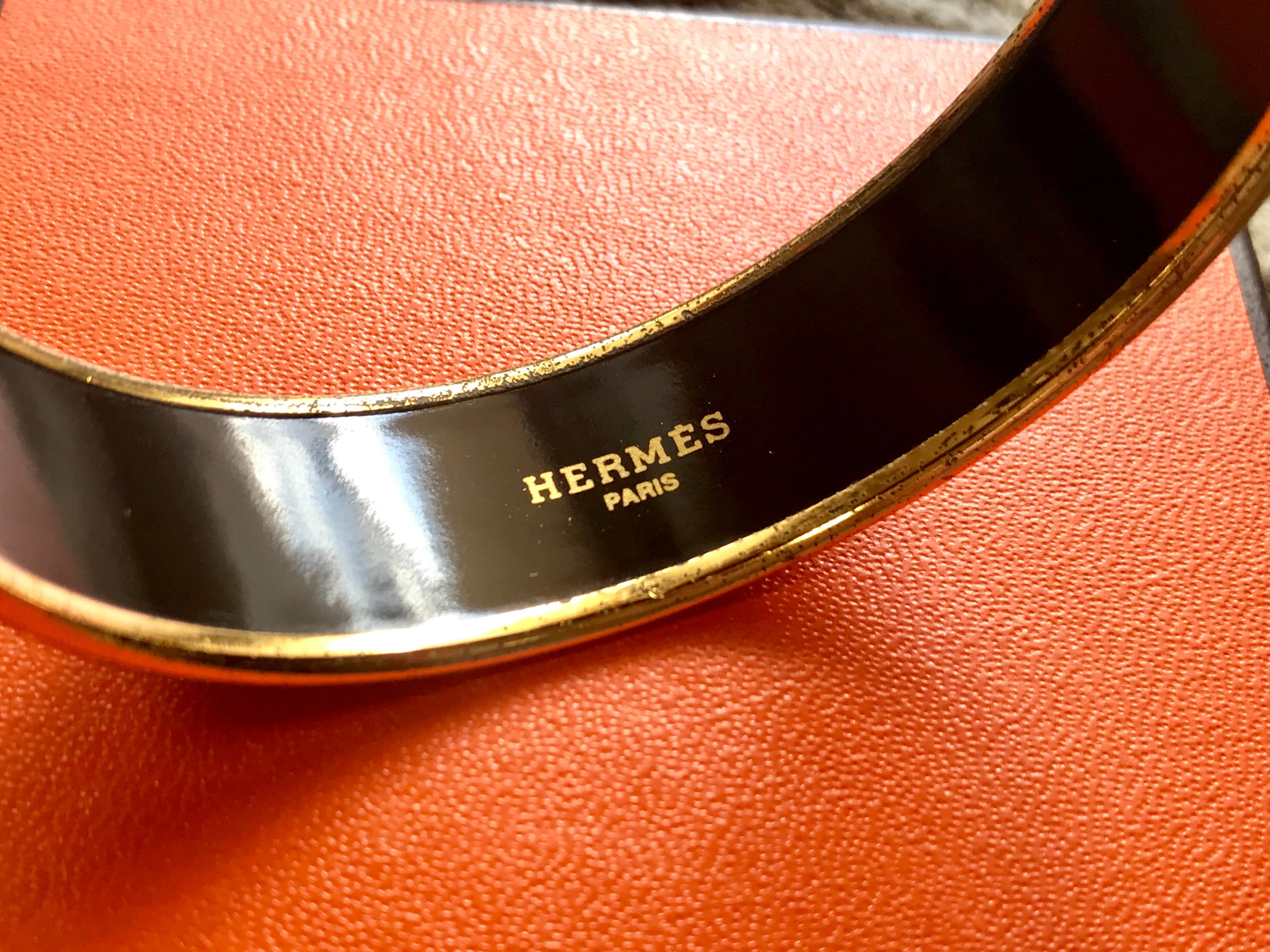 Vintage Hermes golden enamel and cloisonne bangle, bracelet with blue, purple, green etc. Scissors and woven tape motifs. 060426re