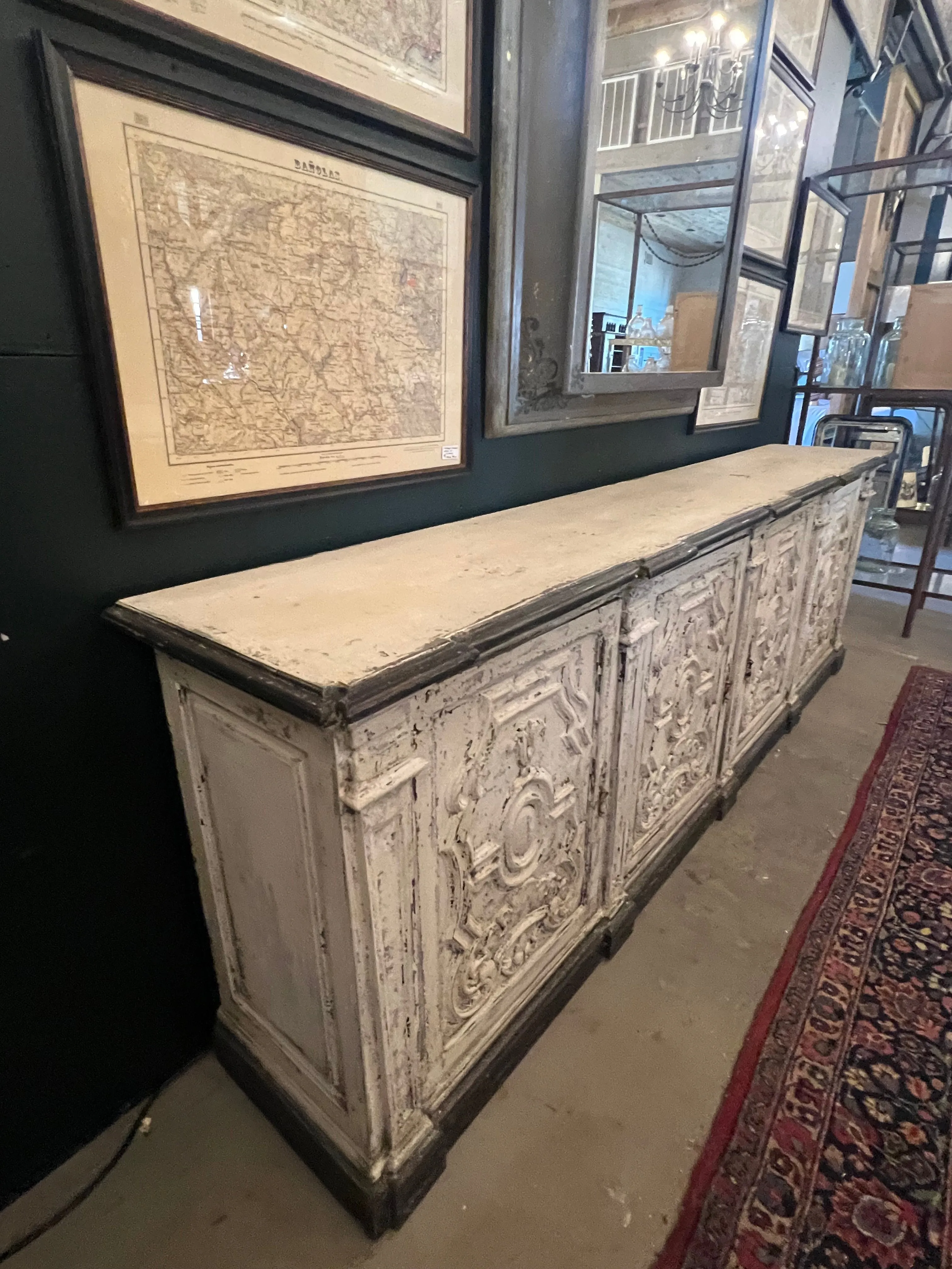 Vintage Spanish Distressed Buffet Sideboard