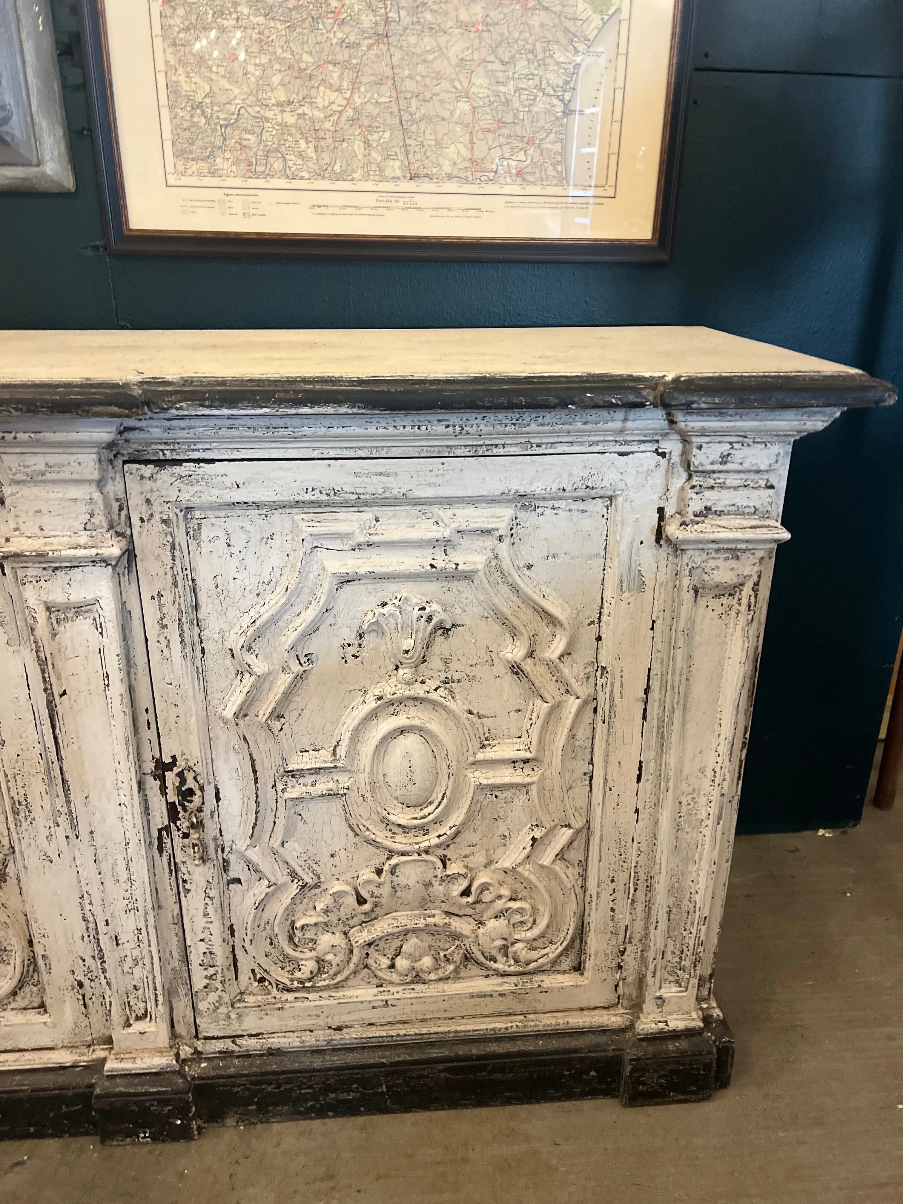 Vintage Spanish Distressed Buffet Sideboard