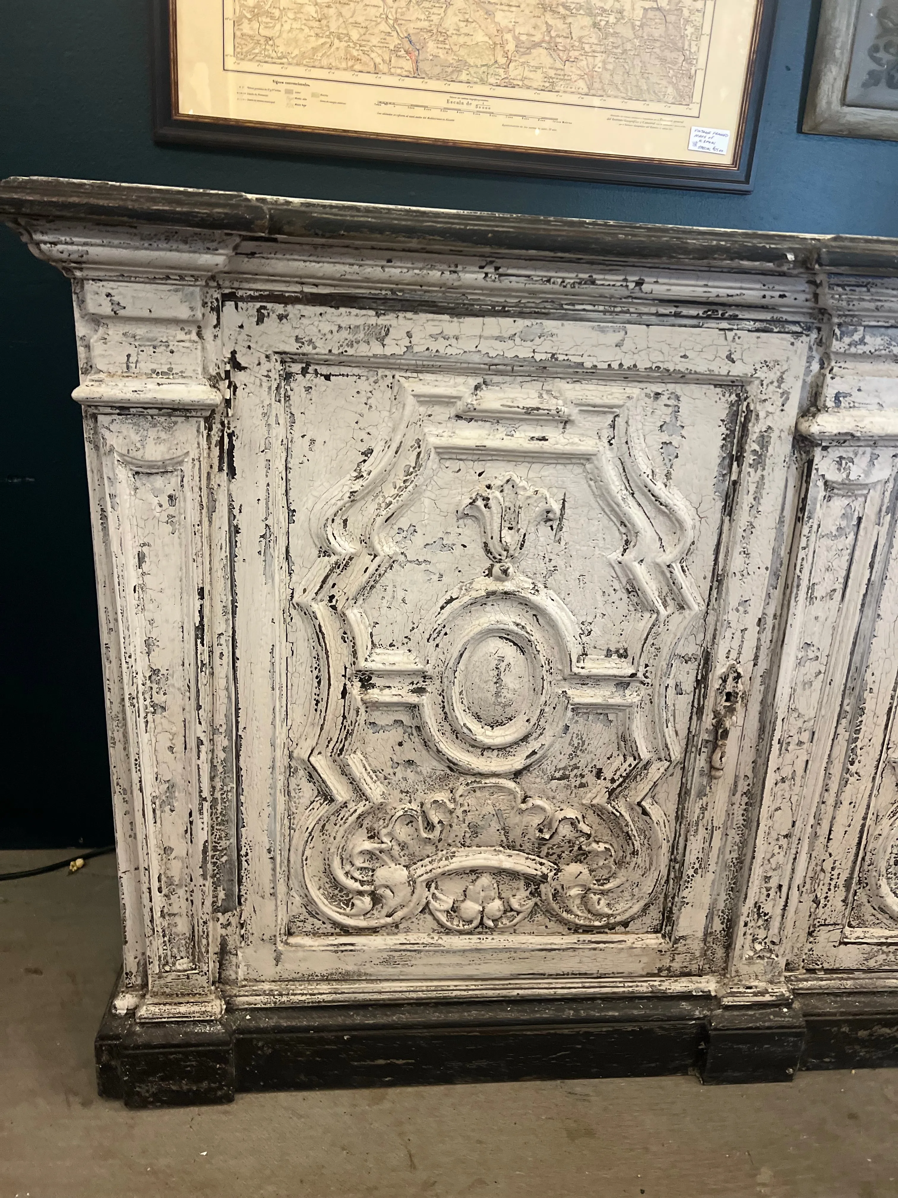 Vintage Spanish Distressed Buffet Sideboard
