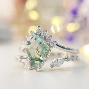 VIP Custom Dream Ring- Natural Moss Agate Rhombus Shape Engagement Ring