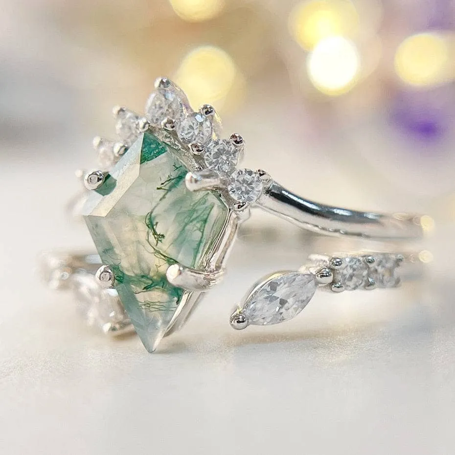 VIP Custom Dream Ring- Natural Moss Agate Rhombus Shape Engagement Ring