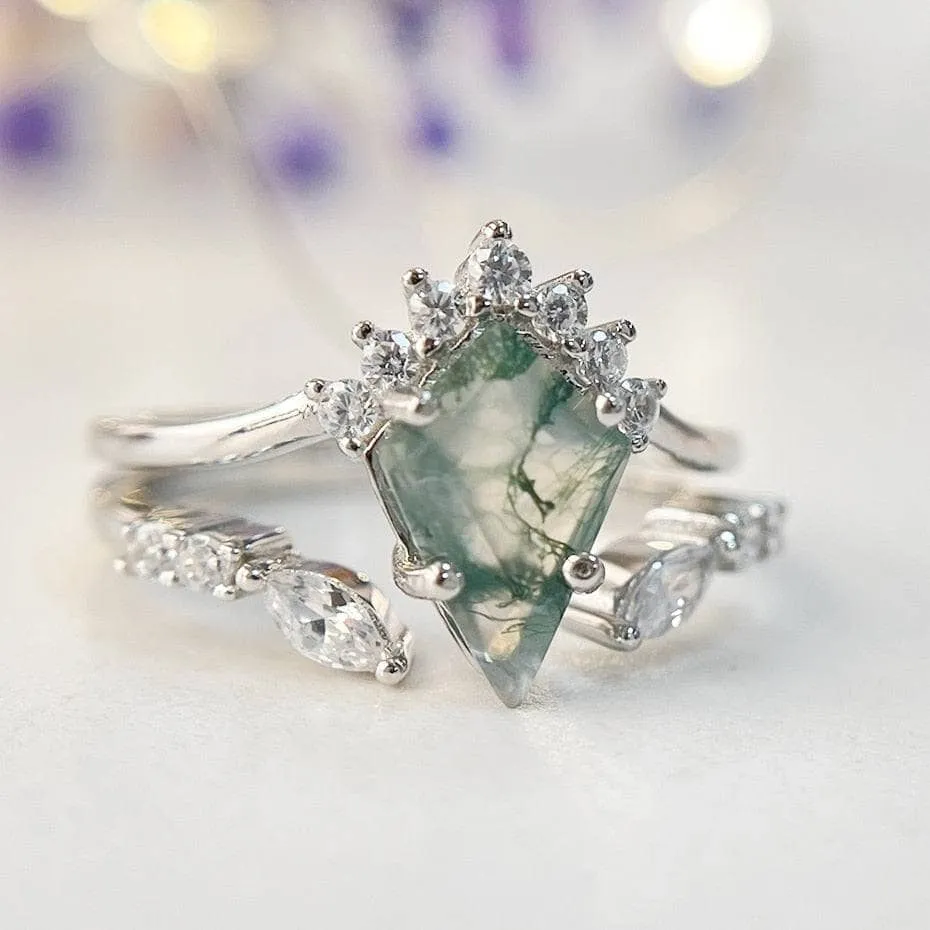 VIP Custom Dream Ring- Natural Moss Agate Rhombus Shape Engagement Ring