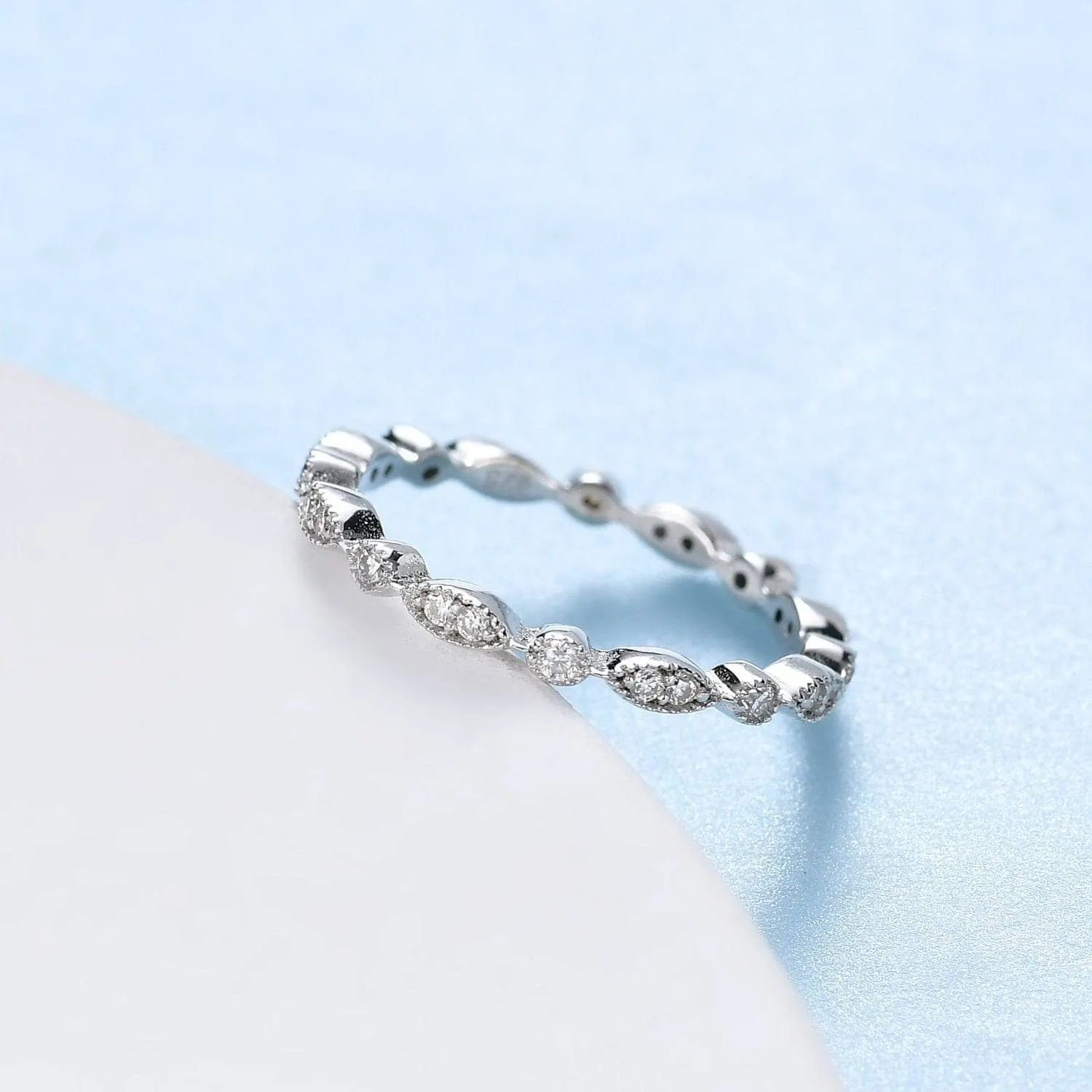VIP KB 10k White Gold Round Diamond Antique Milgrain Style Eternity Ring Band