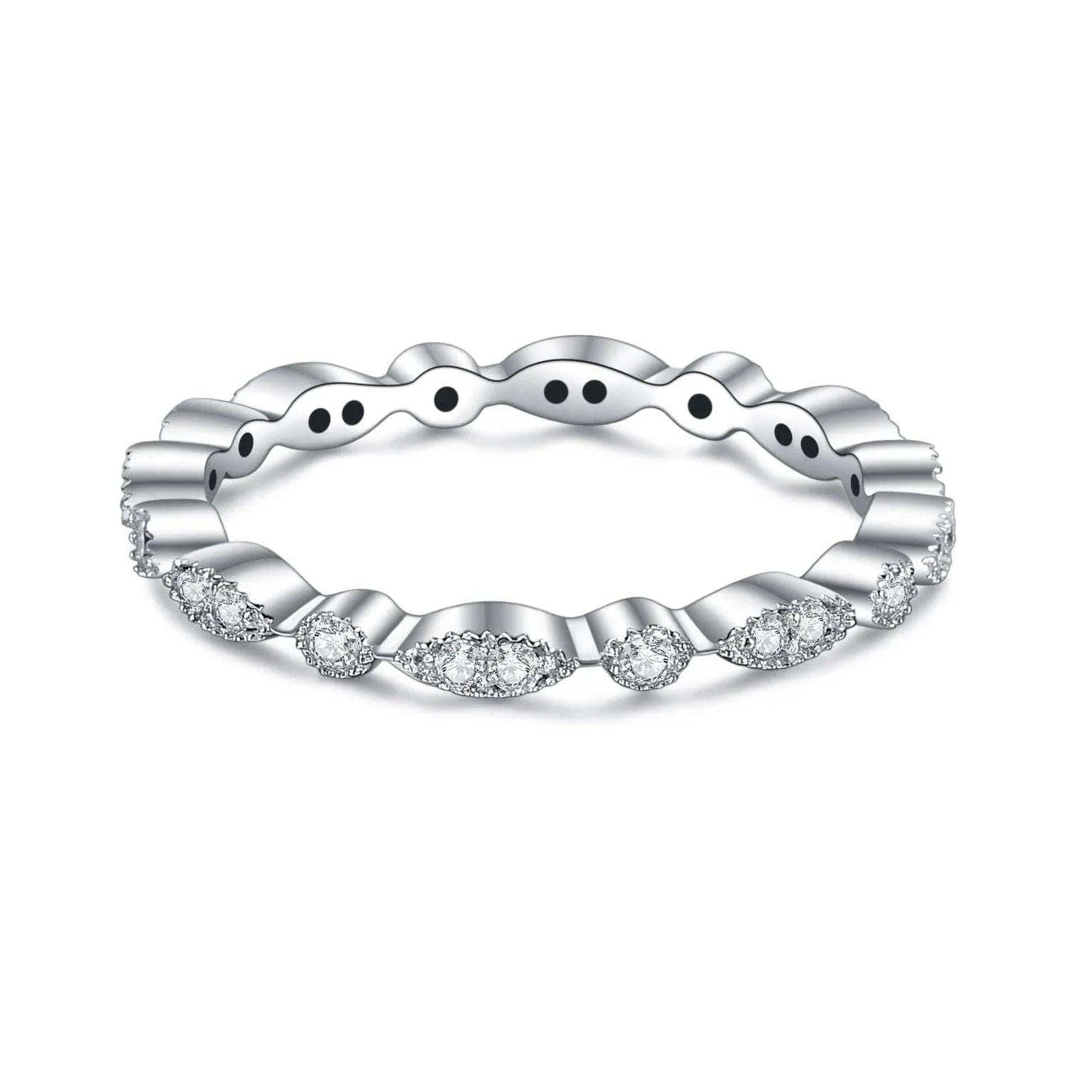 VIP KB 10k White Gold Round Diamond Antique Milgrain Style Eternity Ring Band