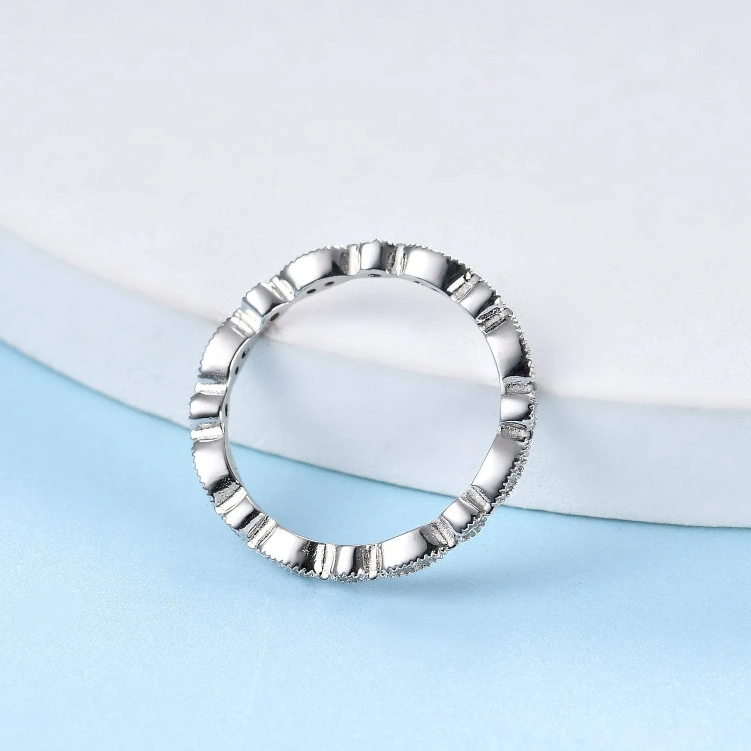 VIP KB 10k White Gold Round Diamond Antique Milgrain Style Eternity Ring Band