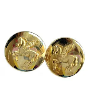 W2 Vintage HERMES gold tone round earrings with Pegasus. Fabulous jewelry piece back in the old era. 050328ac2