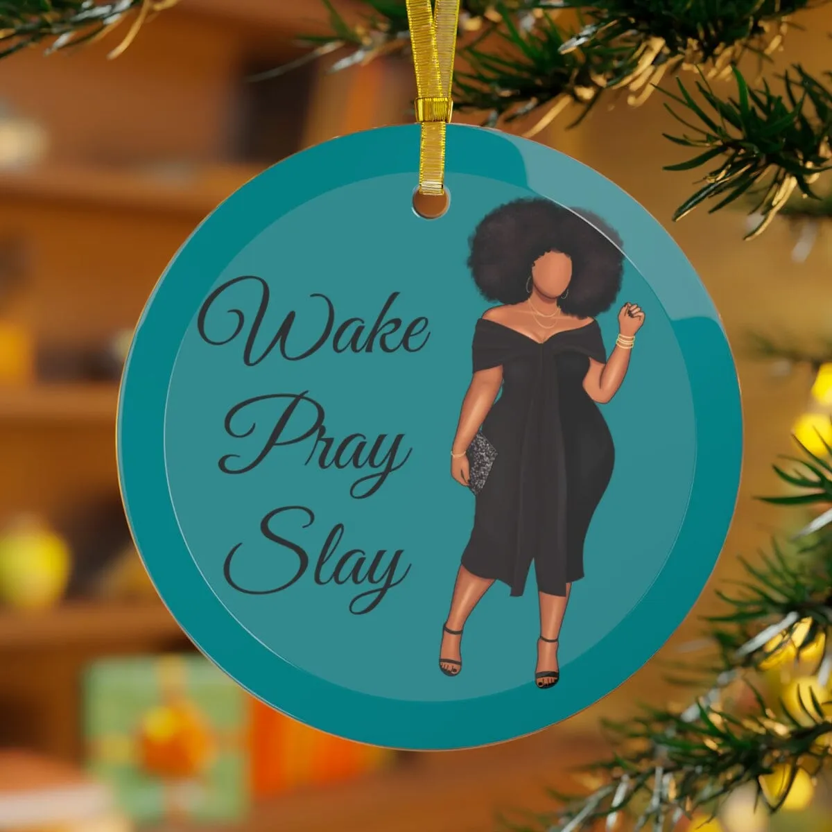 Wake Pray Slay Curve Glass Ornament