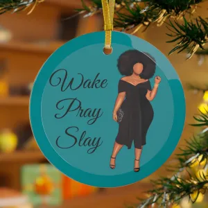 Wake Pray Slay Curve Glass Ornament