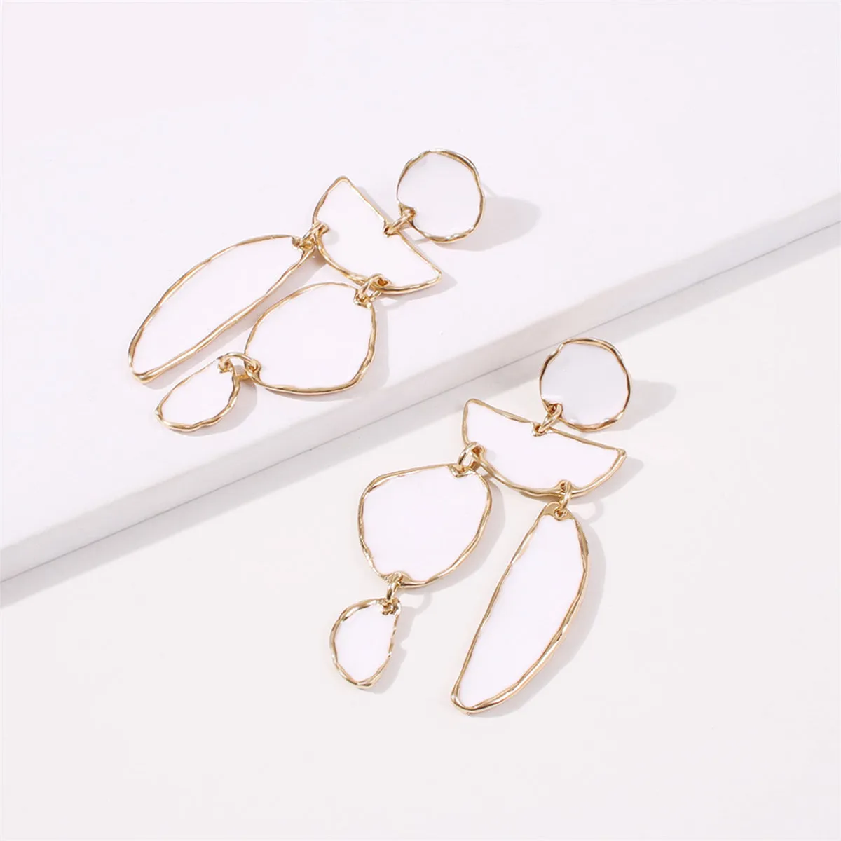 White Enamel & 18K Gold-Plated Geometric Drop Earrings