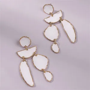 White Enamel & 18K Gold-Plated Geometric Drop Earrings