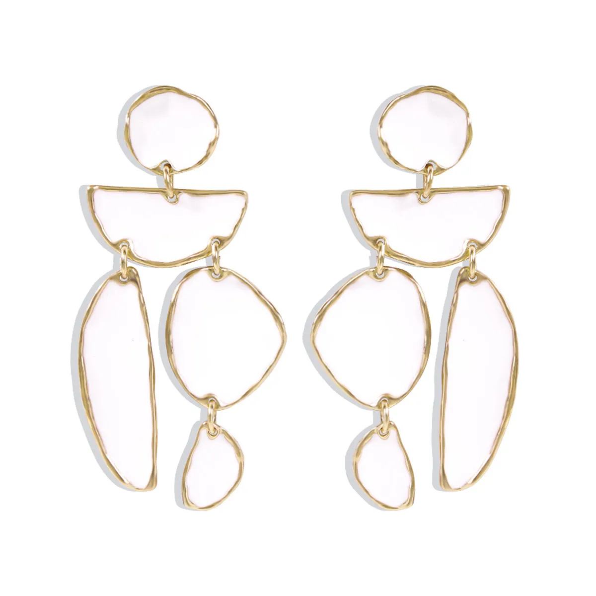 White Enamel & 18K Gold-Plated Geometric Drop Earrings