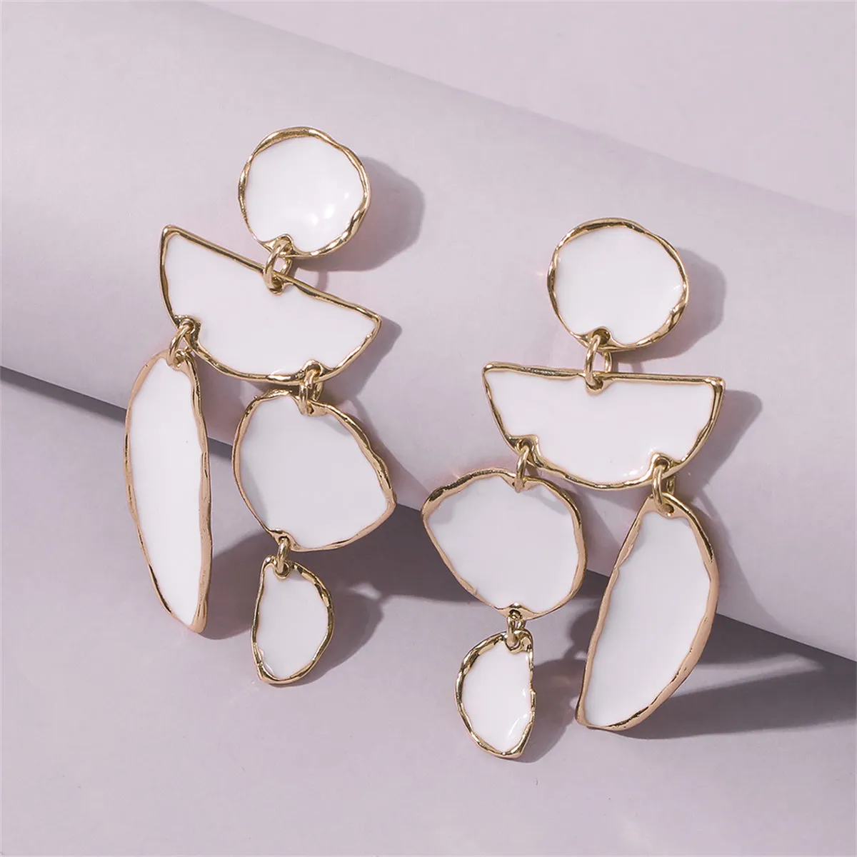 White Enamel & 18K Gold-Plated Geometric Drop Earrings