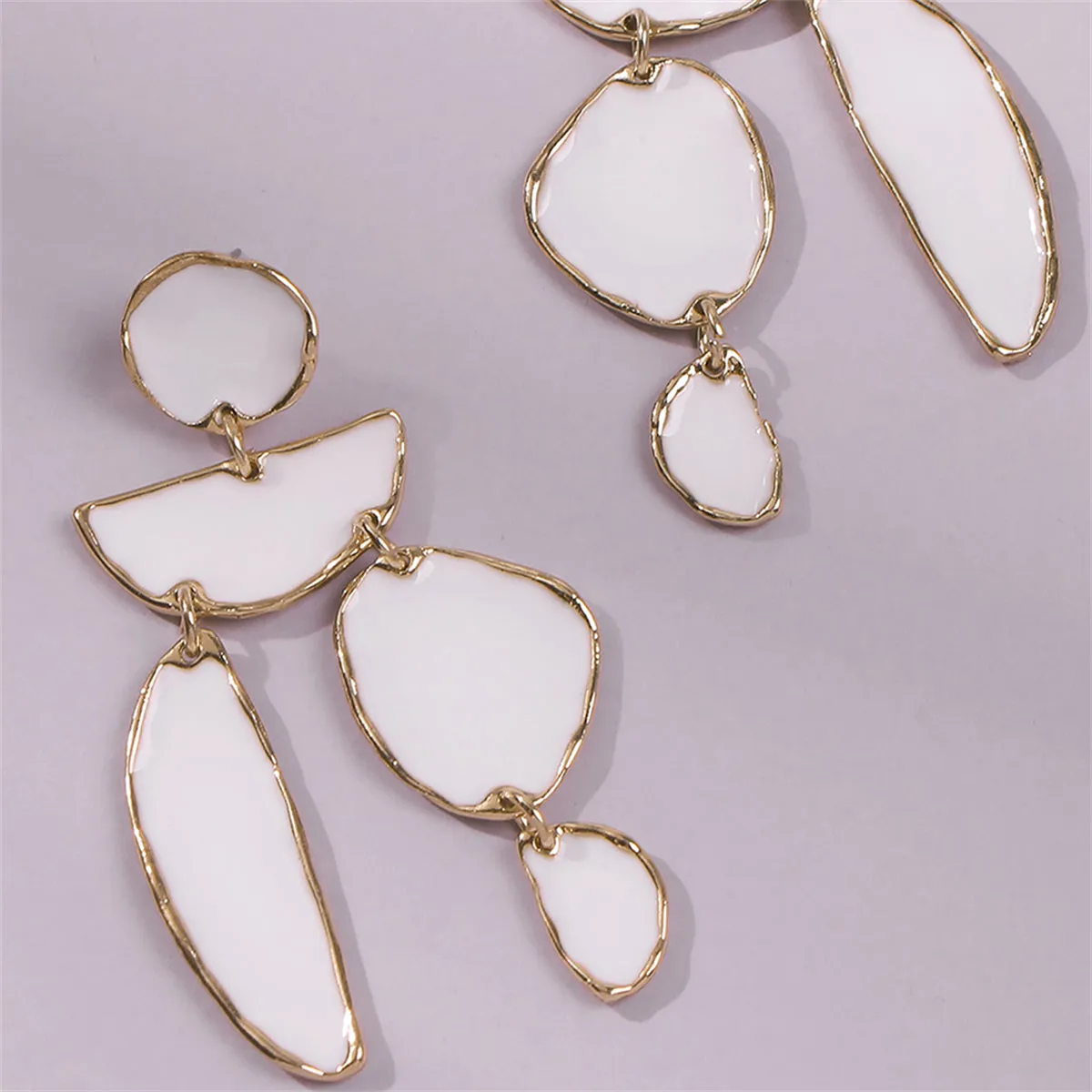White Enamel & 18K Gold-Plated Geometric Drop Earrings