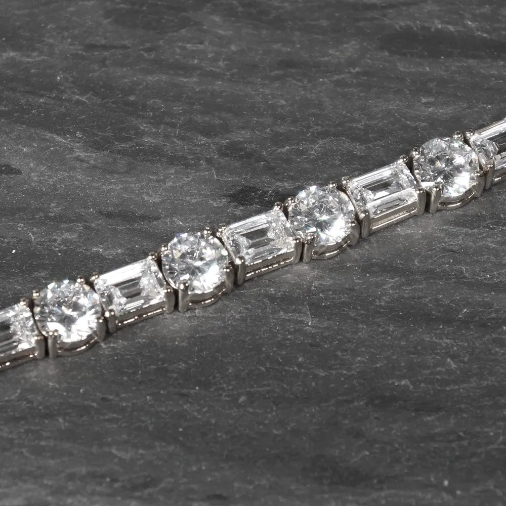 White Gold Emerald Round Cut Tennis Bracelet