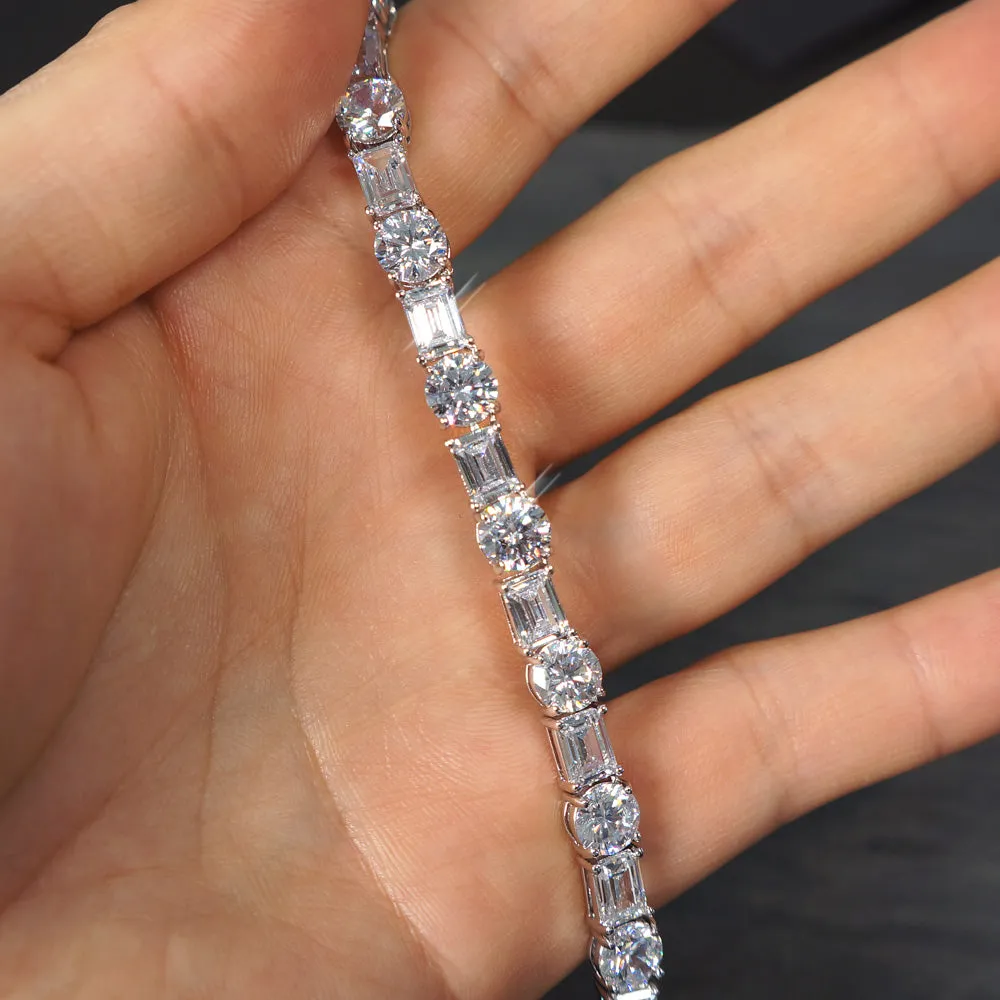 White Gold Emerald Round Cut Tennis Bracelet
