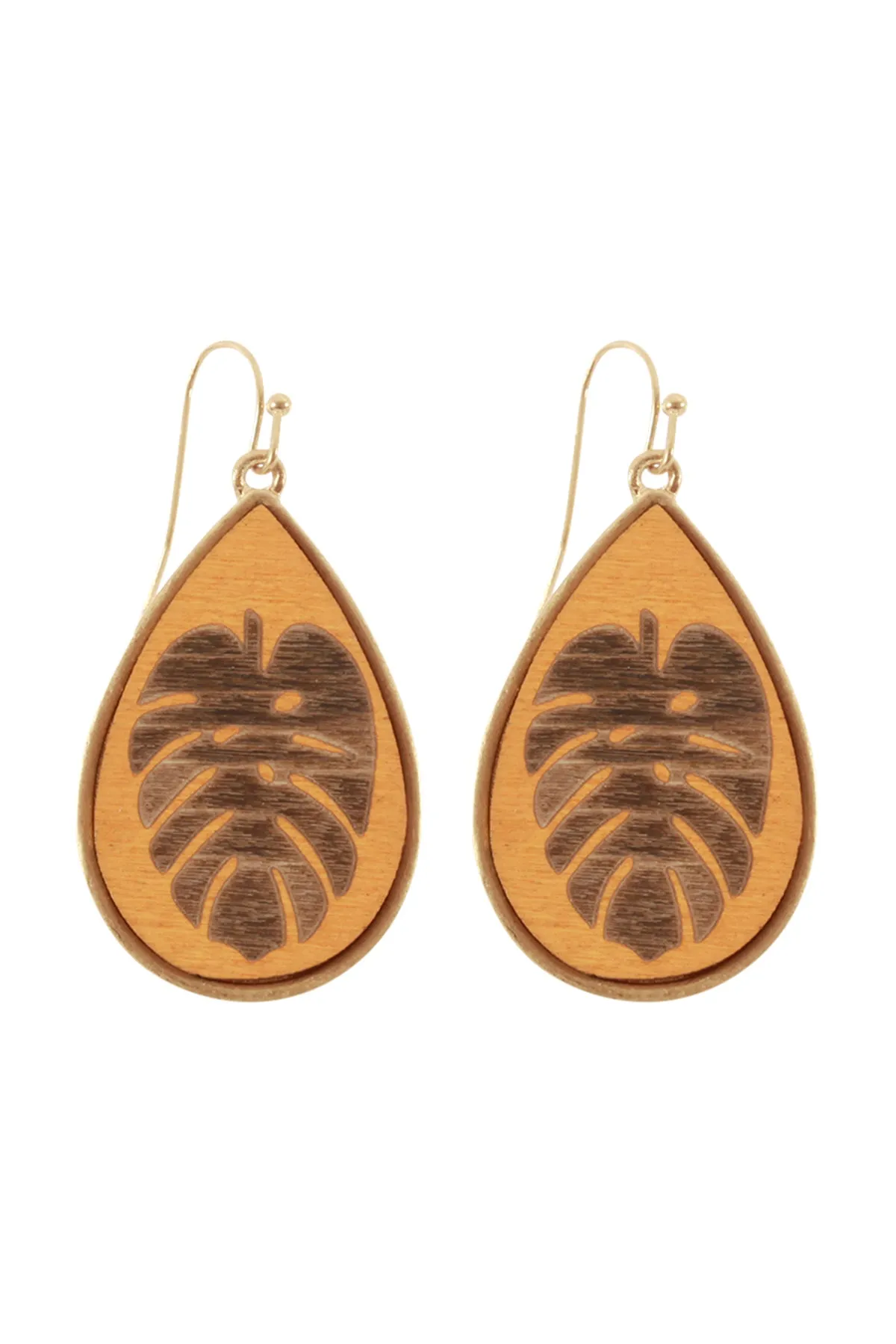 WOOD LASERCUT FISH HOOK TEARDROP EARRINGS