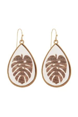 WOOD LASERCUT FISH HOOK TEARDROP EARRINGS