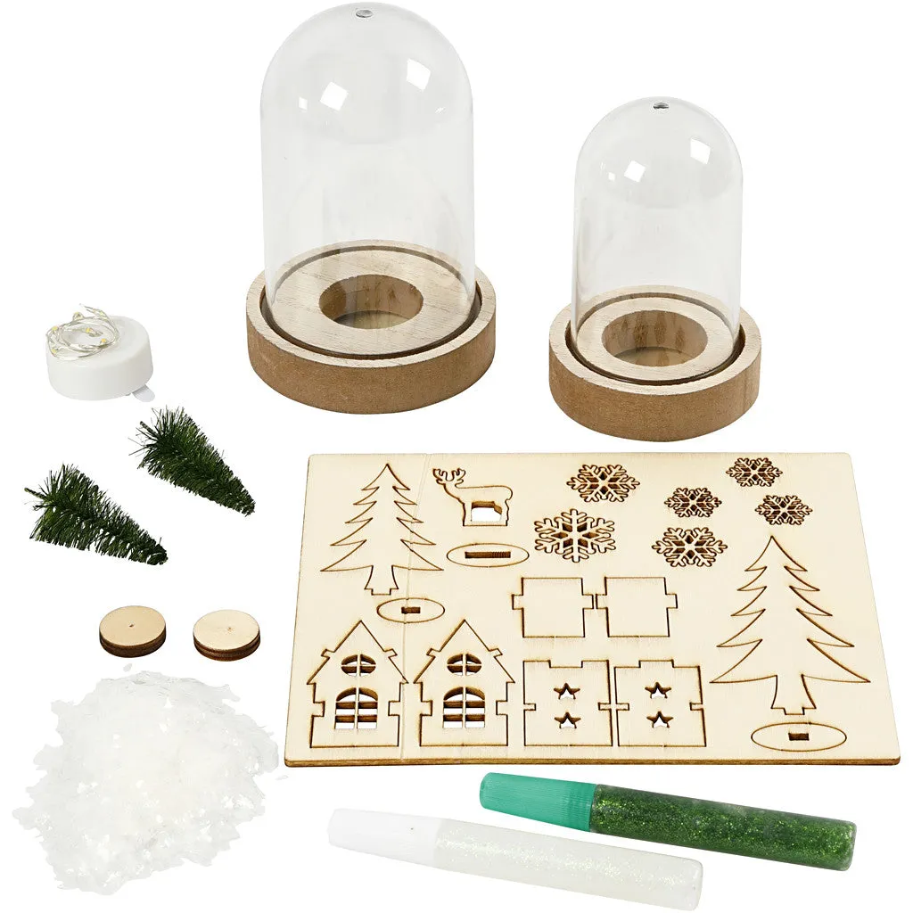 Wooden DIY Kit Plastic Bells Xmas Trees LED Light Decoration Crafts - Christmas Scene