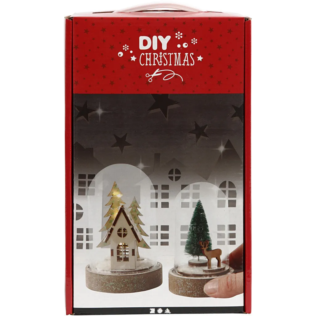 Wooden DIY Kit Plastic Bells Xmas Trees LED Light Decoration Crafts - Christmas Scene