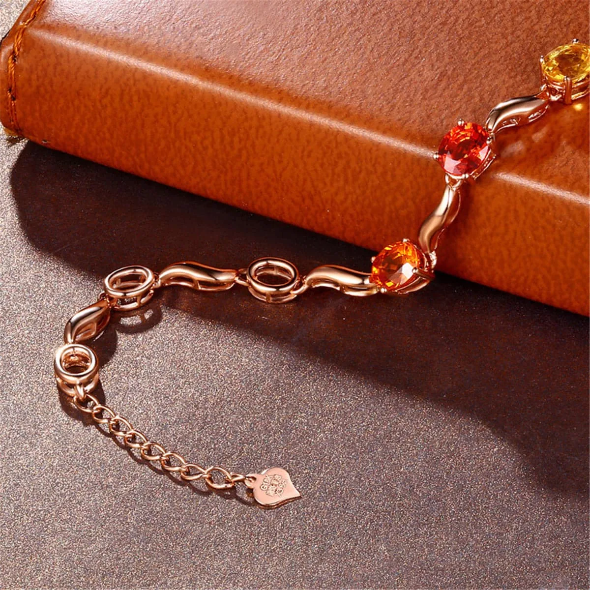 Yellow & Red Crystal & 18K Rose Gold-Plated Oval Station Bracelet