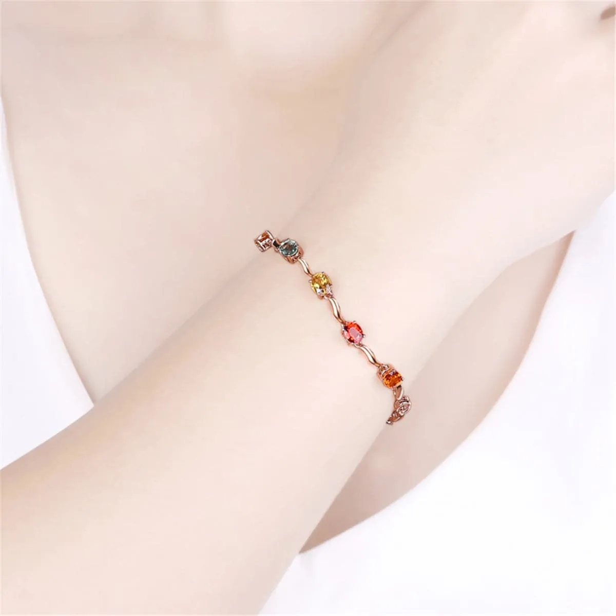 Yellow & Red Crystal & 18K Rose Gold-Plated Oval Station Bracelet