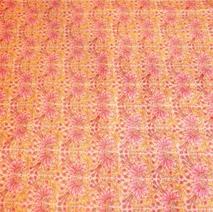 Yellow Hearts and Pink Flowers on Salmon Background