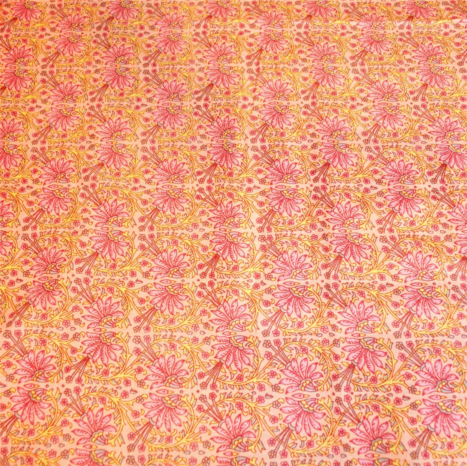 Yellow Hearts and Pink Flowers on Salmon Background