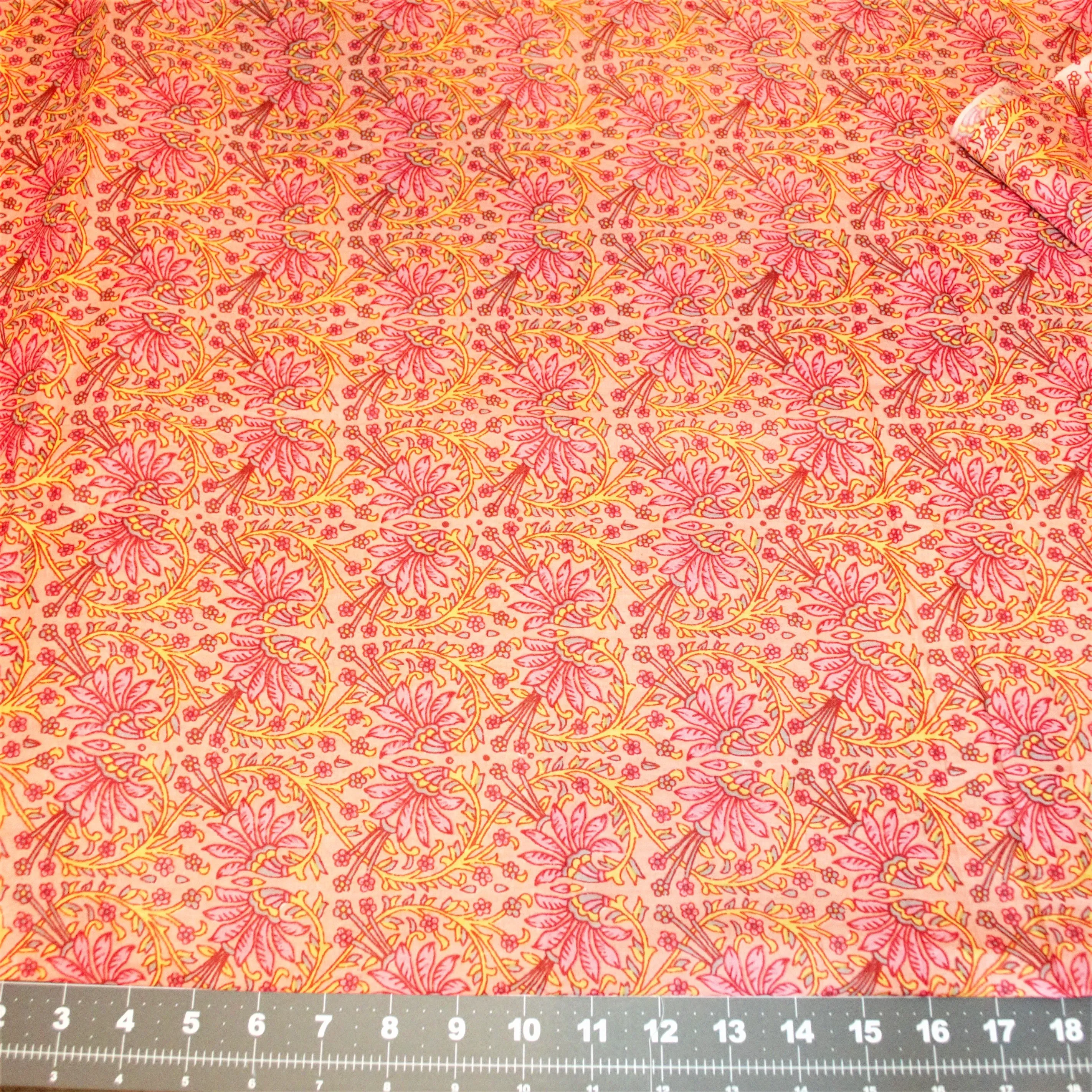 Yellow Hearts and Pink Flowers on Salmon Background